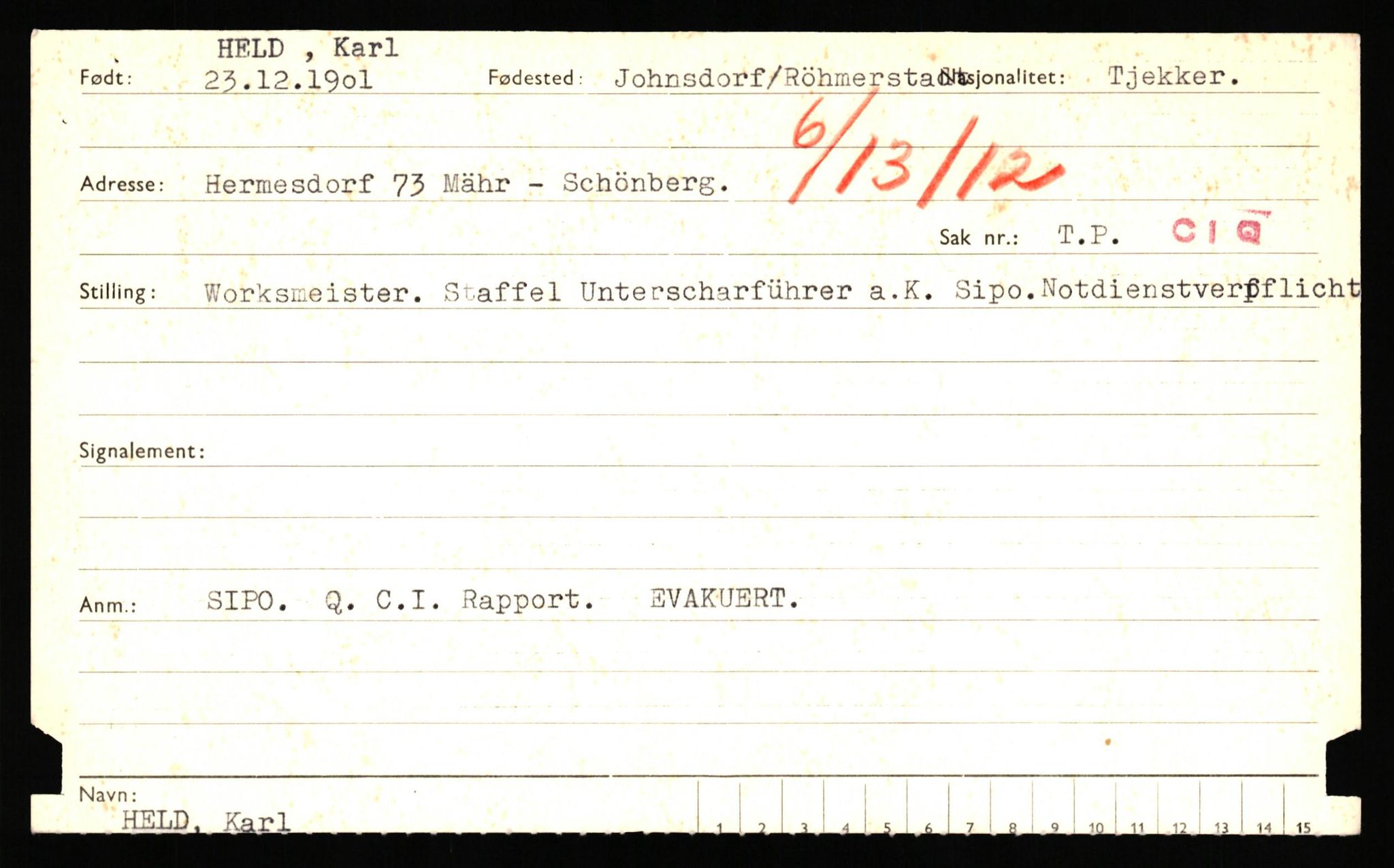 Forsvaret, Forsvarets overkommando II, RA/RAFA-3915/D/Db/L0041: CI Questionaires.  Diverse nasjonaliteter., 1945-1946, p. 225