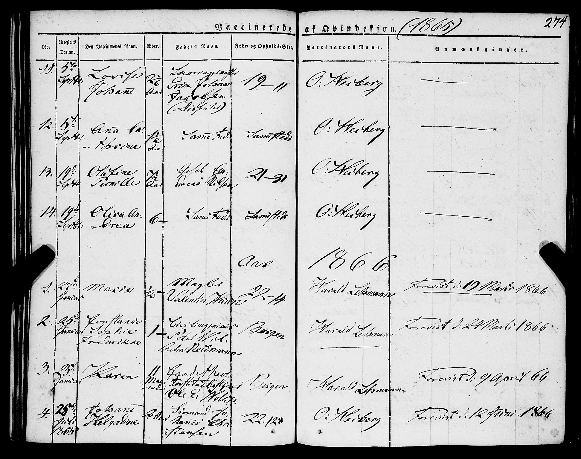 Korskirken sokneprestembete, SAB/A-76101/H/Haa/L0050: Parish register (official) no. F 1, 1821-1869, p. 274