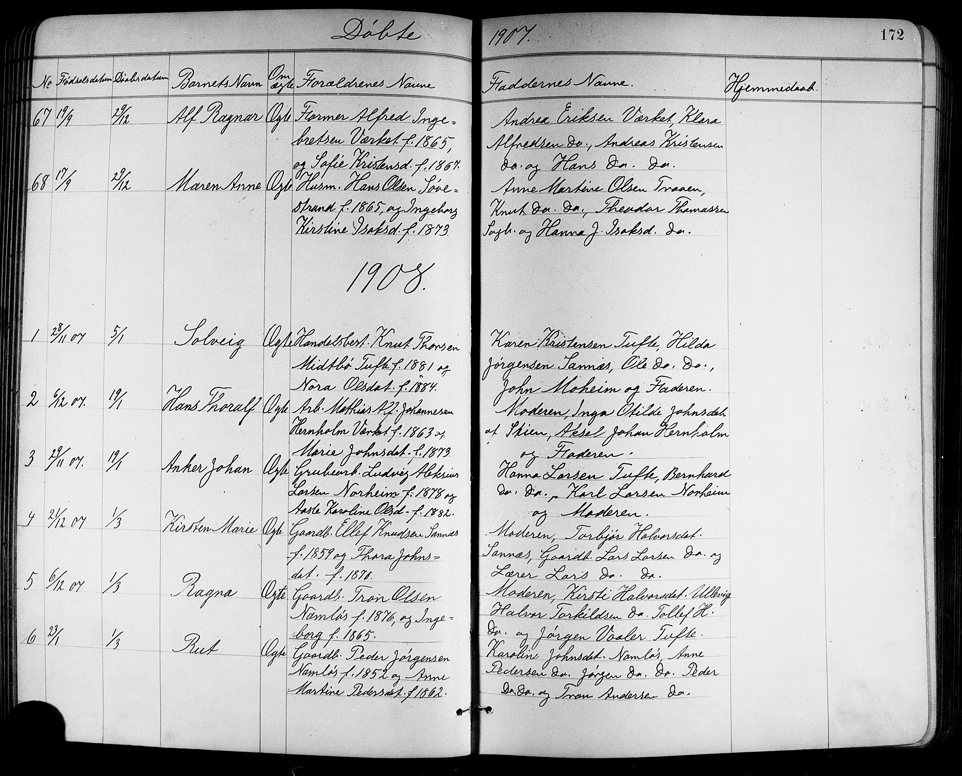 Holla kirkebøker, SAKO/A-272/G/Ga/L0005: Parish register (copy) no. I 5, 1891-1917, p. 172