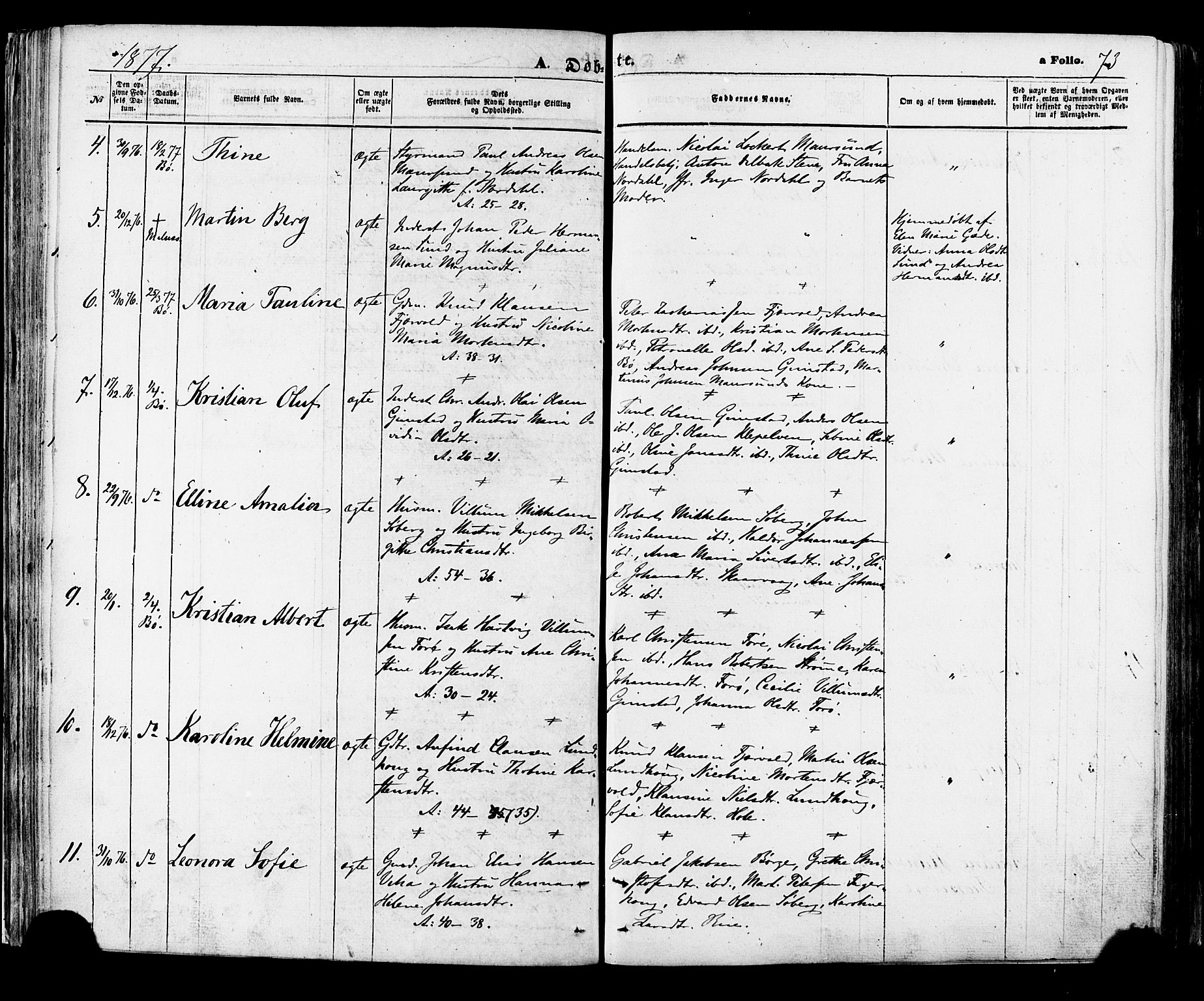 Ministerialprotokoller, klokkerbøker og fødselsregistre - Nordland, AV/SAT-A-1459/891/L1301: Parish register (official) no. 891A06, 1870-1878, p. 73