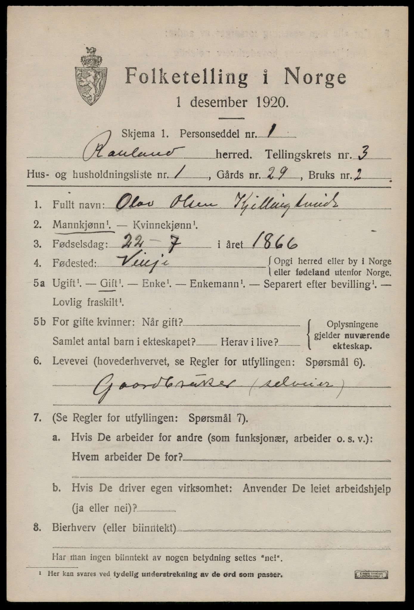 SAKO, 1920 census for Rauland, 1920, p. 706