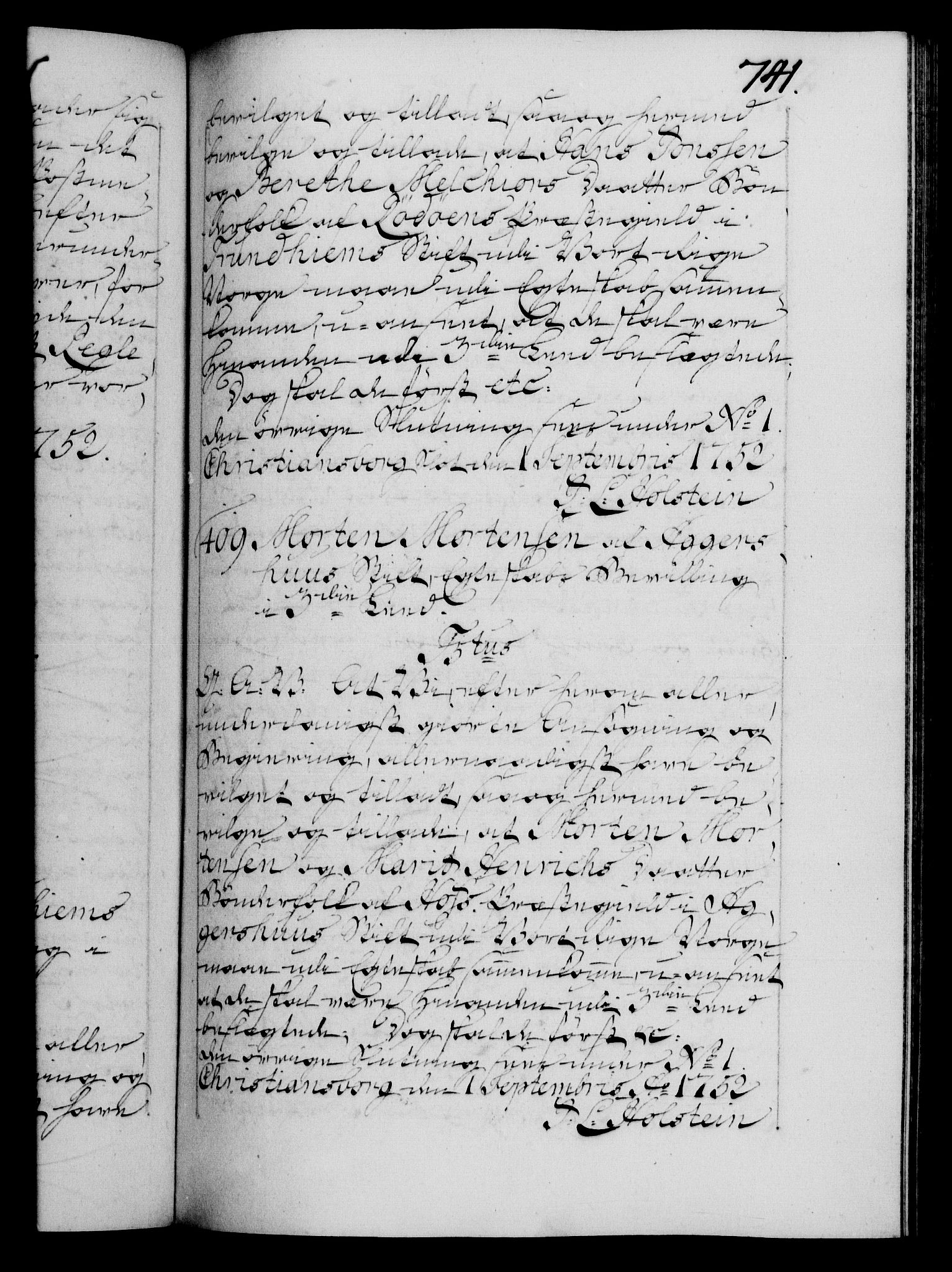 Danske Kanselli 1572-1799, RA/EA-3023/F/Fc/Fca/Fcaa/L0037: Norske registre, 1751-1752, p. 741a