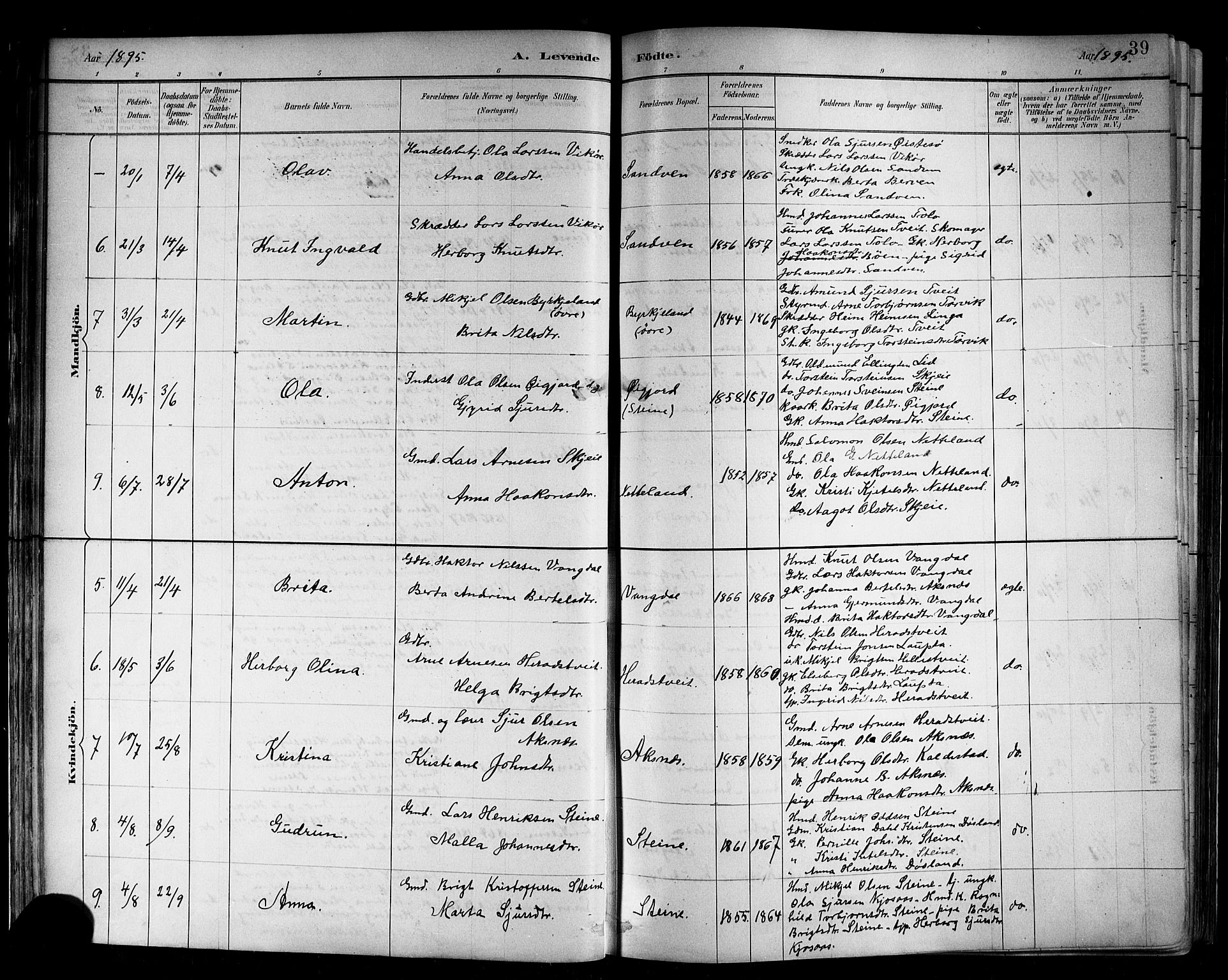 Kvam sokneprestembete, SAB/A-76201/H/Hab: Parish register (copy) no. B 3, 1884-1916, p. 39