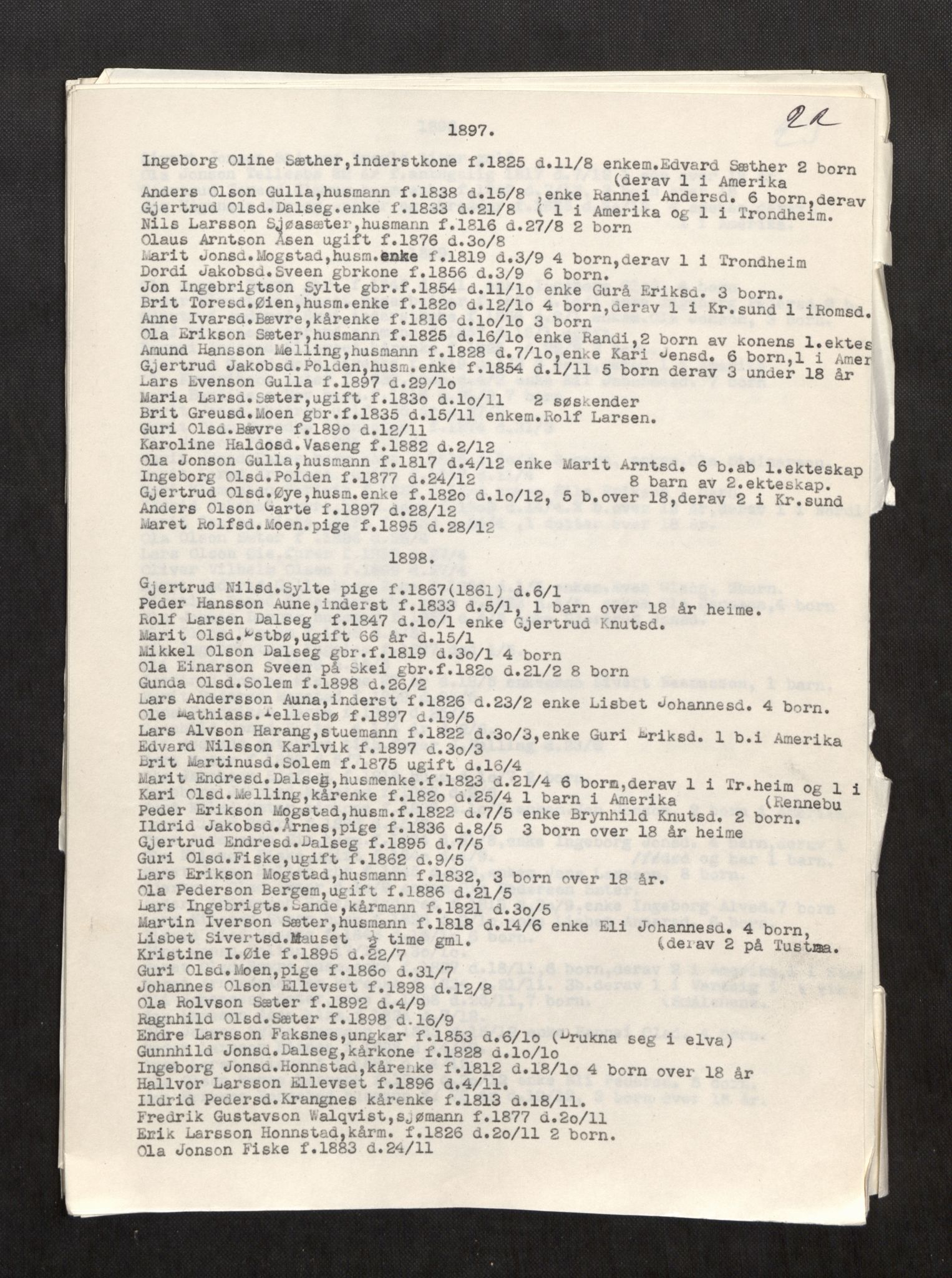 Surnadal lensmannskontor, SAT/A-6438/Ga/L0001: Dødsfallsprotokoll, 1888-1932
