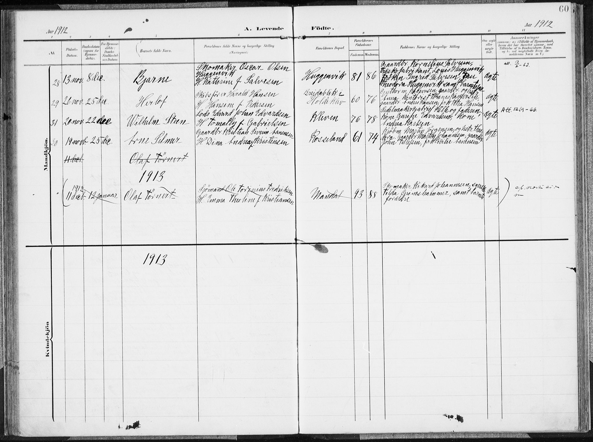 Mandal sokneprestkontor, SAK/1111-0030/F/Fa/Faa/L0020: Parish register (official) no. A 20, 1906-1912, p. 60