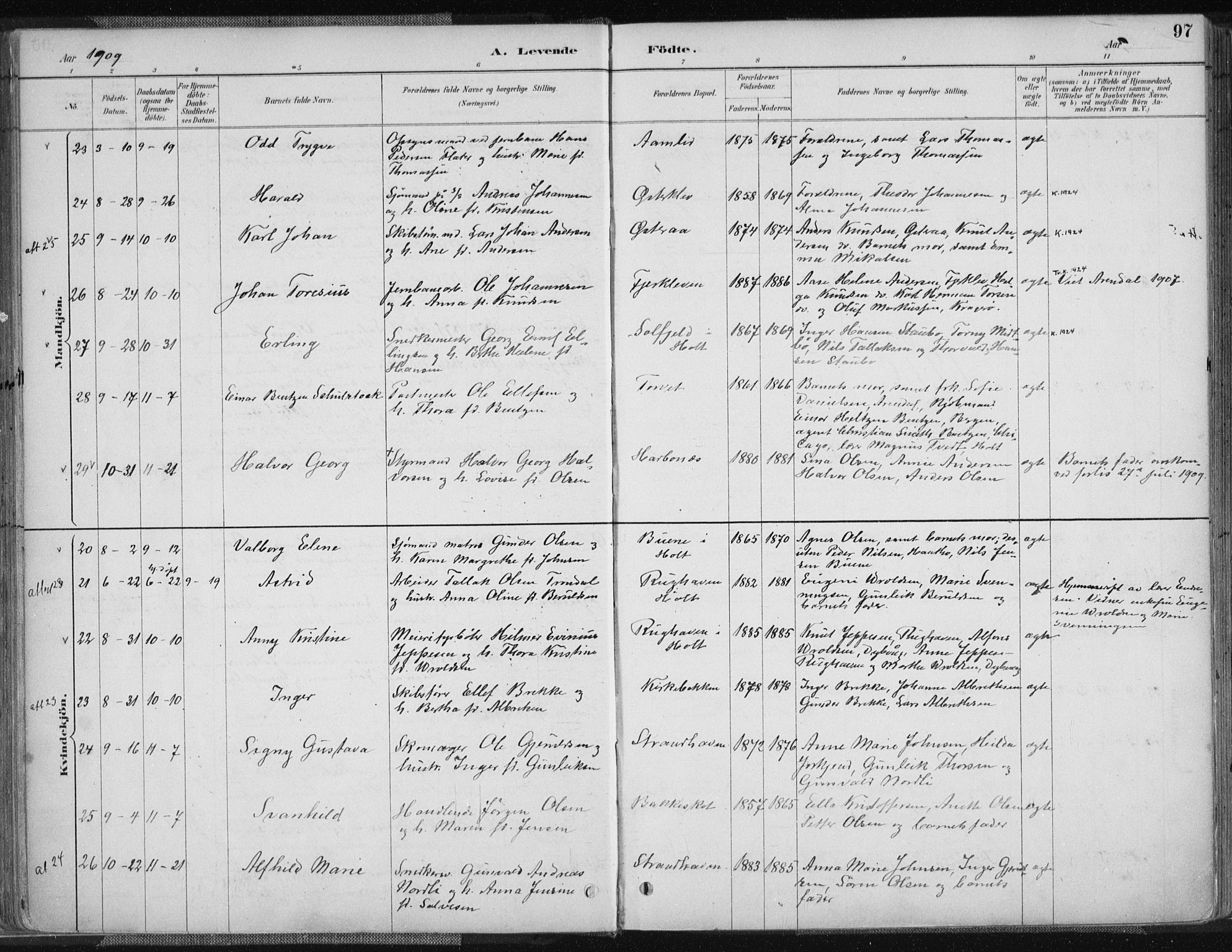 Tvedestrand sokneprestkontor, AV/SAK-1111-0042/F/Fa/L0001: Parish register (official) no. A 1, 1885-1916, p. 97