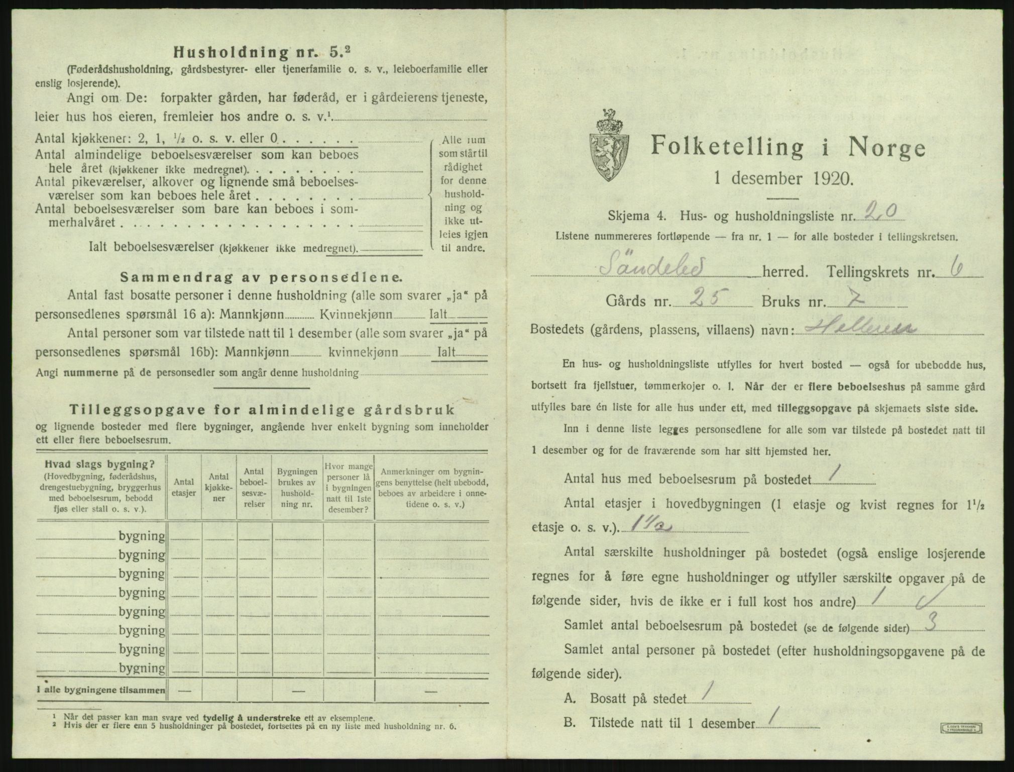 SAK, 1920 census for Søndeled, 1920, p. 609