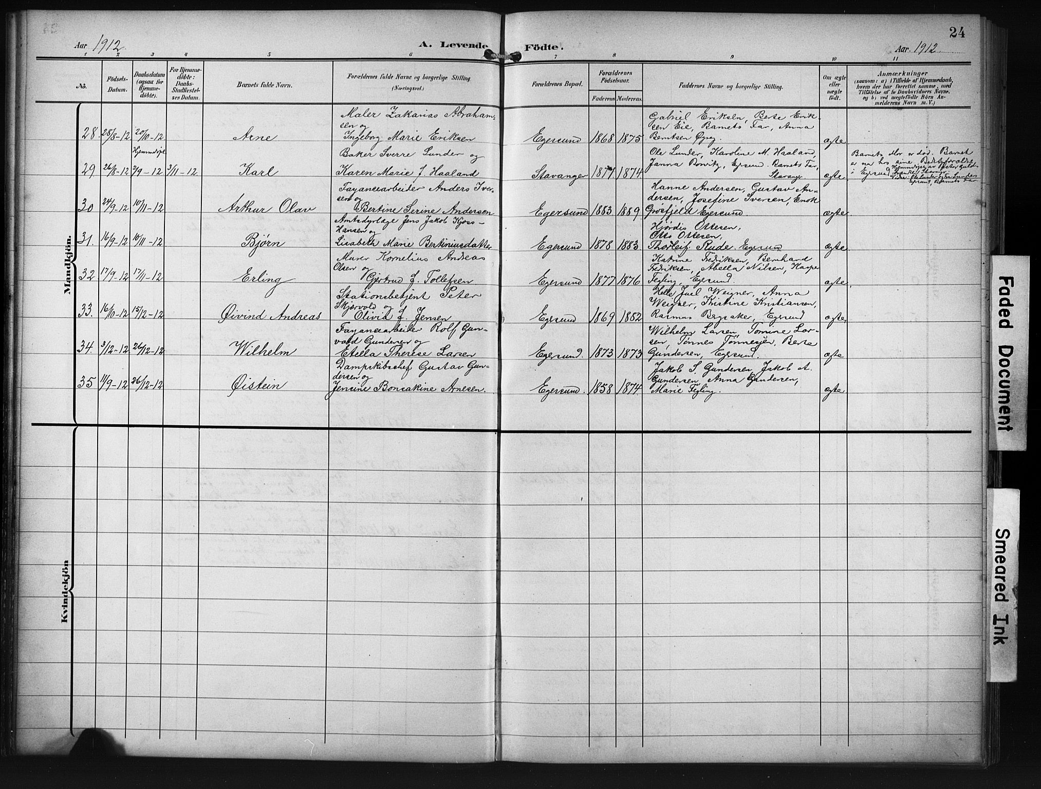Eigersund sokneprestkontor, SAST/A-101807/S09/L0012: Parish register (copy) no. B 12, 1908-1930, p. 24