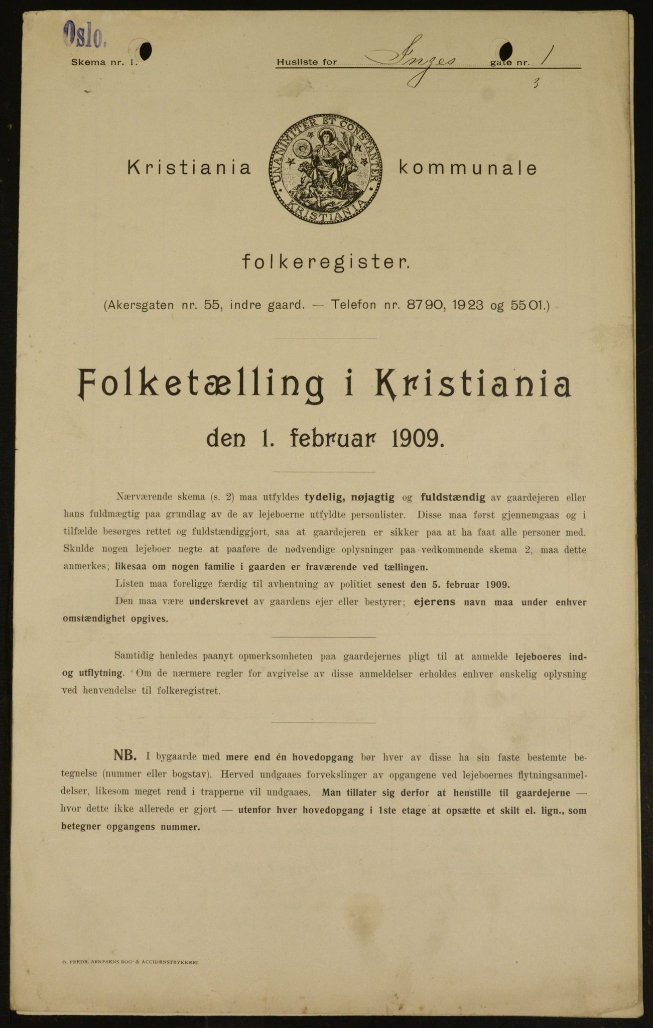 OBA, Municipal Census 1909 for Kristiania, 1909, p. 40130