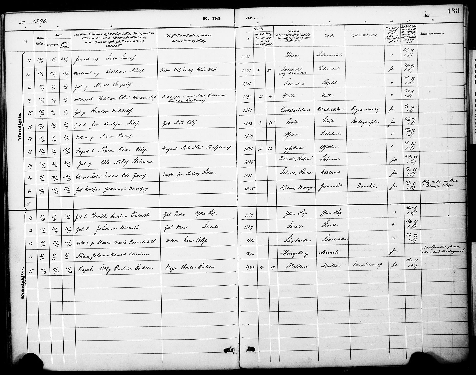 Fana Sokneprestembete, AV/SAB-A-75101/H/Haa/Haai/L0002: Parish register (official) no. I 2, 1888-1899, p. 183