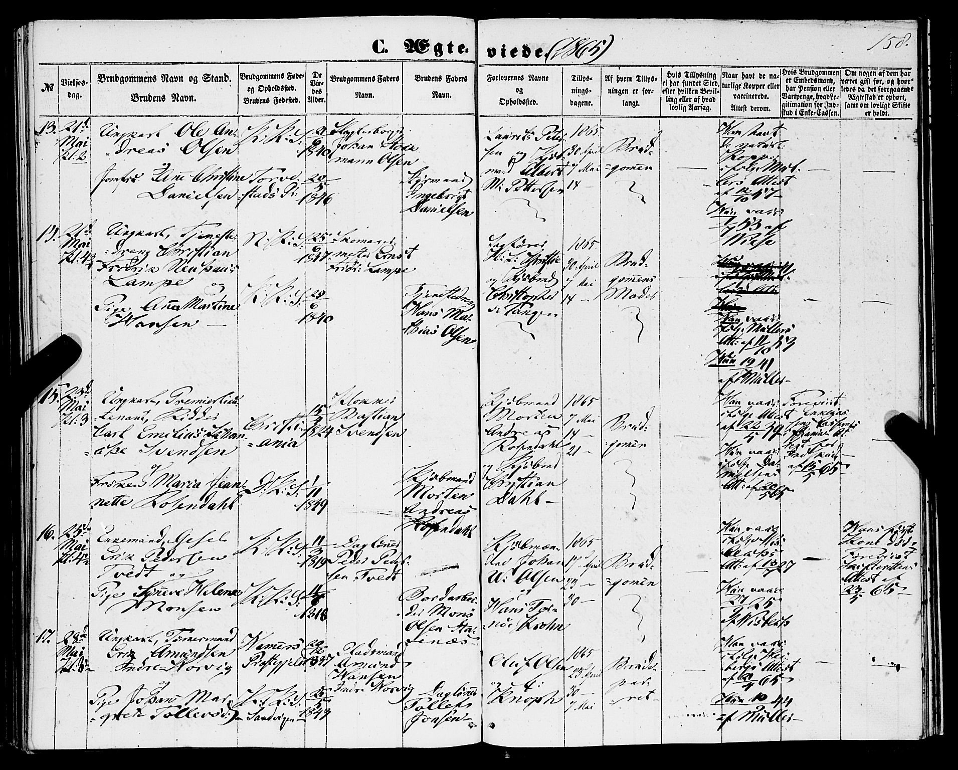 Korskirken sokneprestembete, AV/SAB-A-76101/H/Haa/L0035: Parish register (official) no. D 2, 1852-1867, p. 158