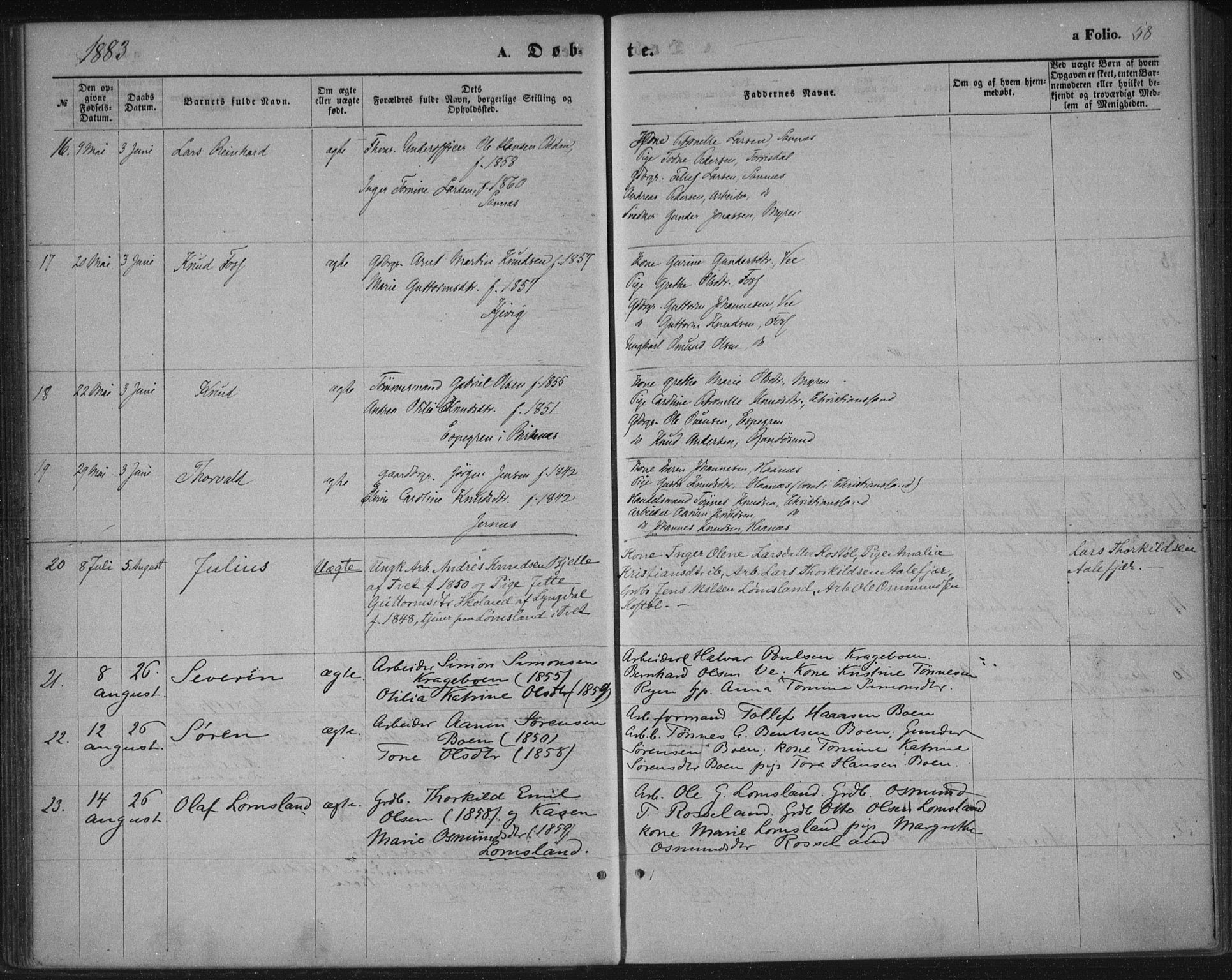 Tveit sokneprestkontor, AV/SAK-1111-0043/F/Fa/L0006: Parish register (official) no. A 6, 1872-1886, p. 58