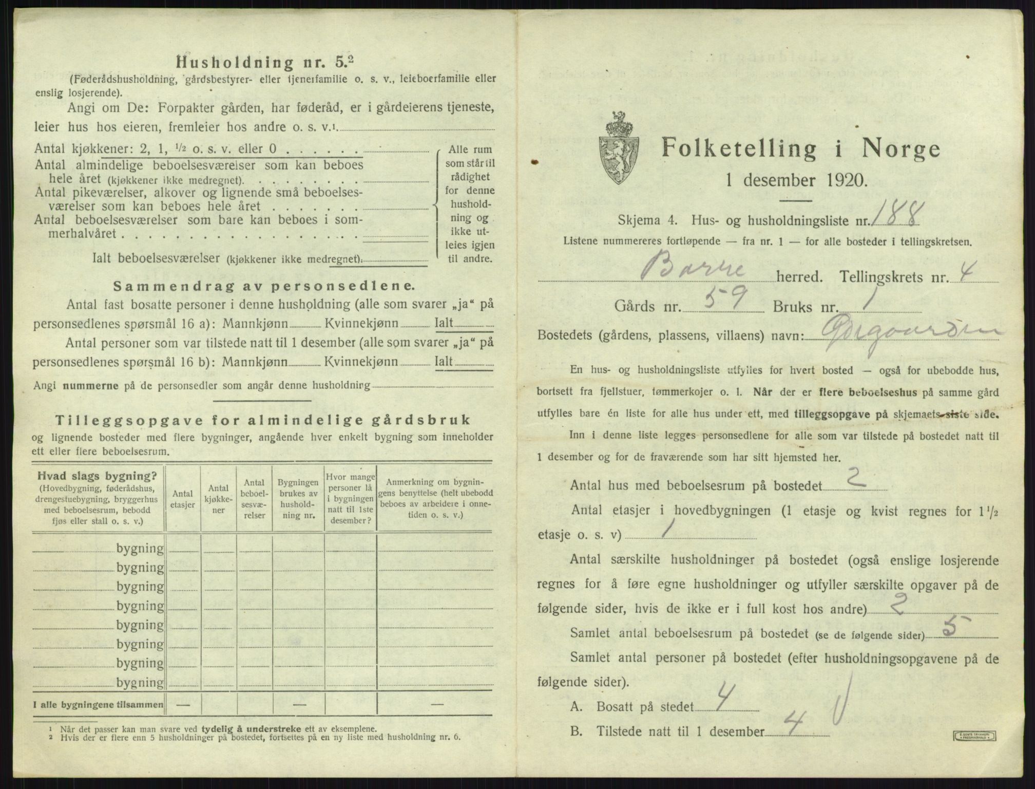 SAKO, 1920 census for Borre, 1920, p. 1366