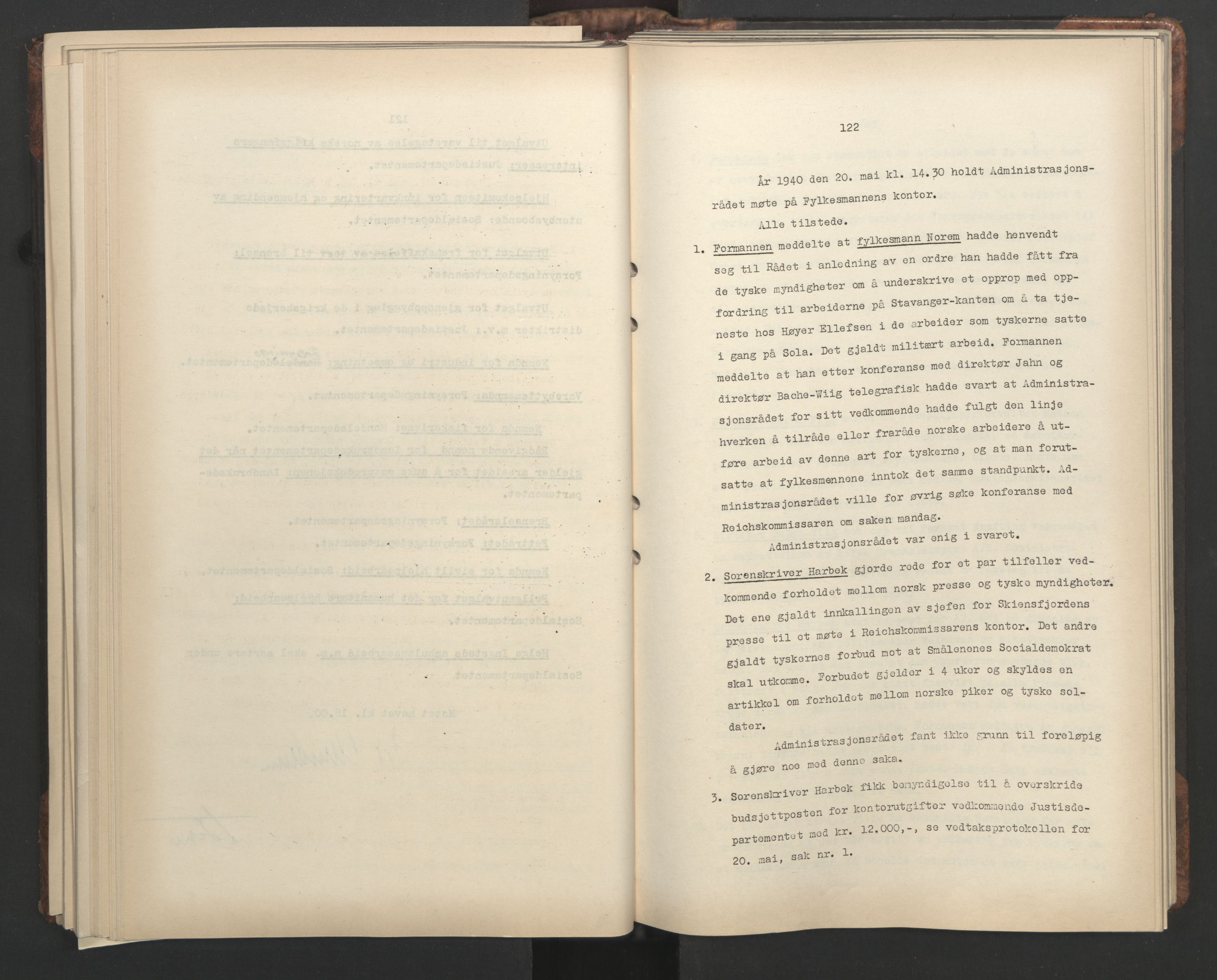 Administrasjonsrådet, RA/S-1004/A/L0001: Møteprotokoll med tillegg 15/4-25/9, 1940, p. 122
