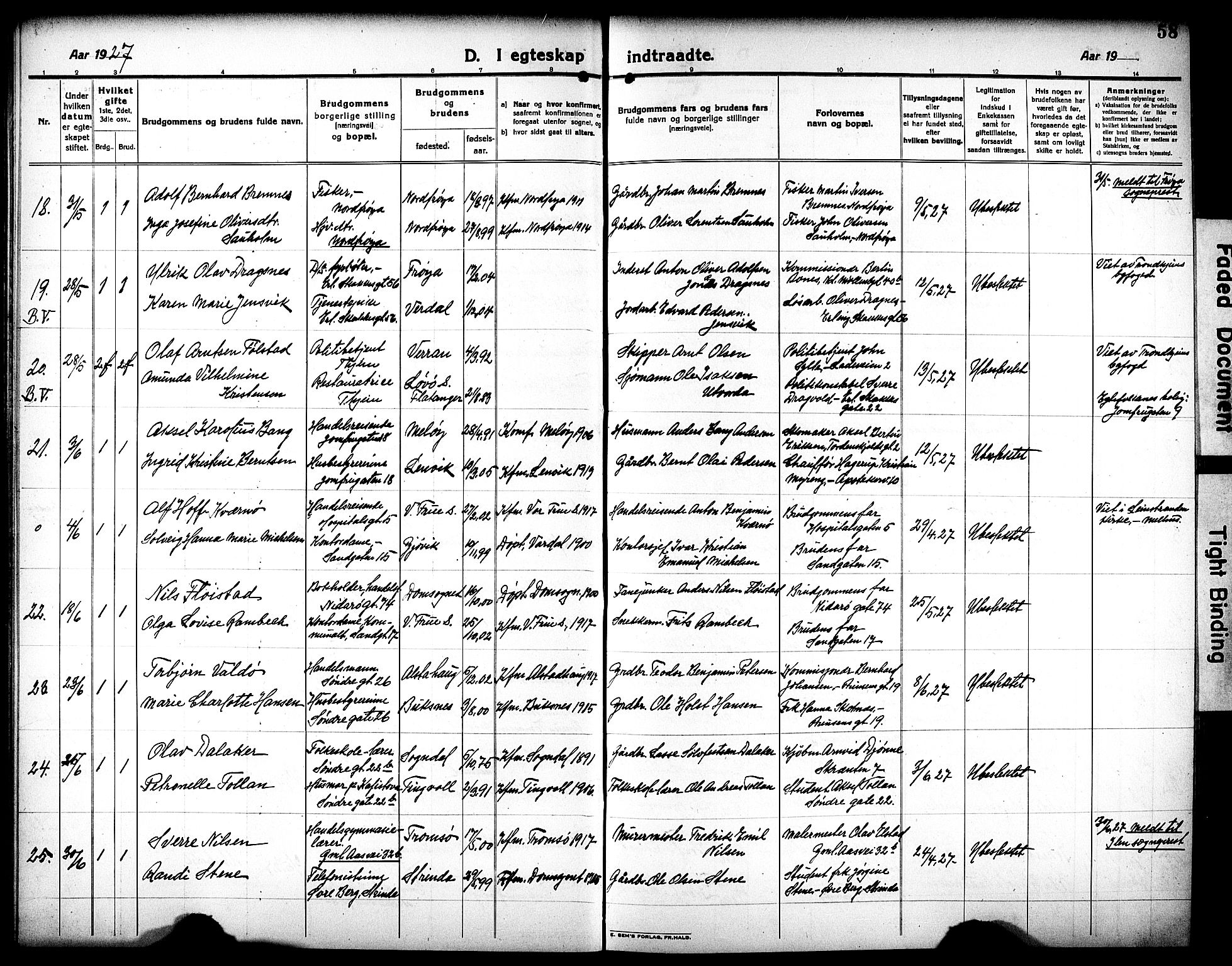 Ministerialprotokoller, klokkerbøker og fødselsregistre - Sør-Trøndelag, AV/SAT-A-1456/602/L0149: Parish register (copy) no. 602C17, 1919-1932, p. 58