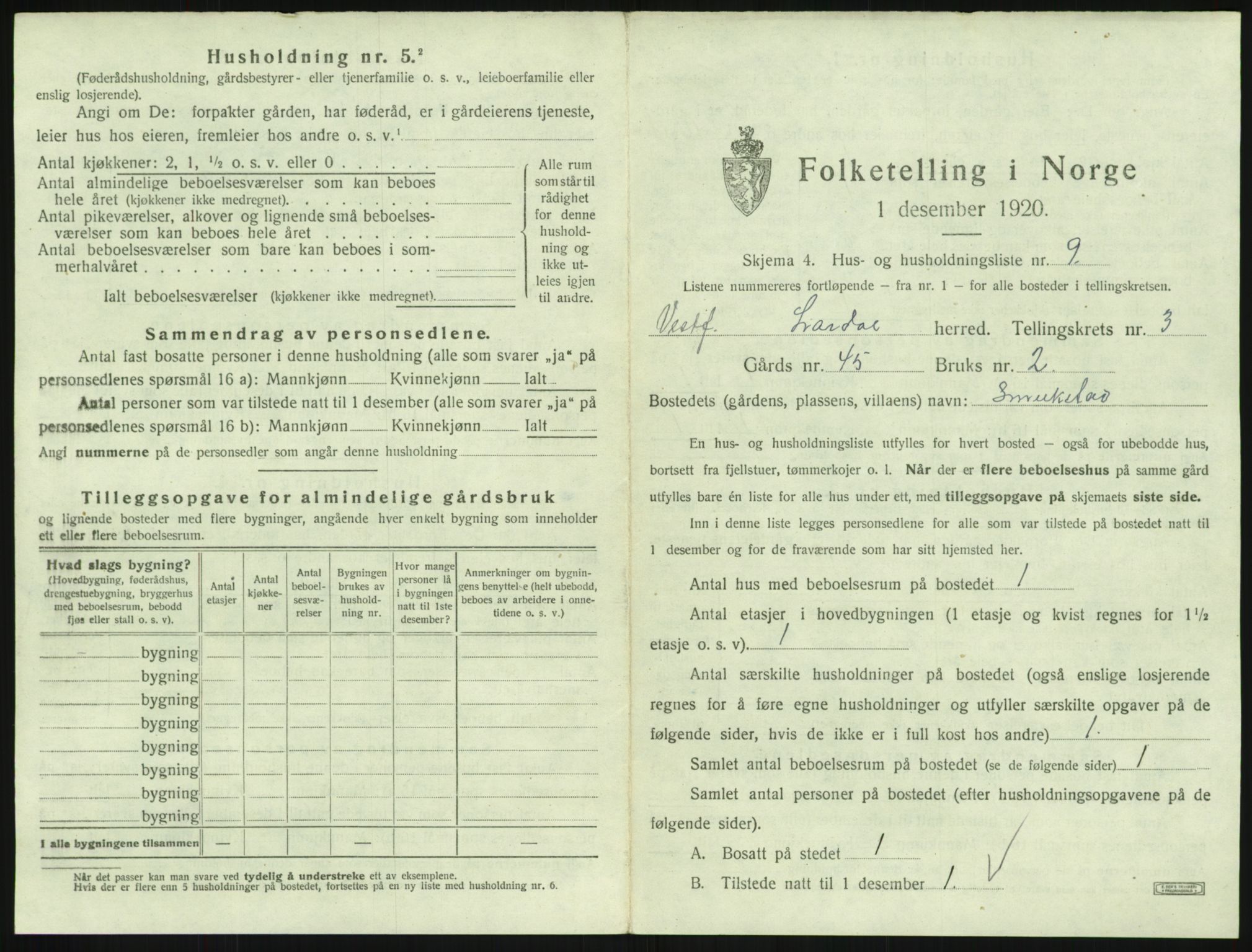 SAKO, 1920 census for Lardal, 1920, p. 333