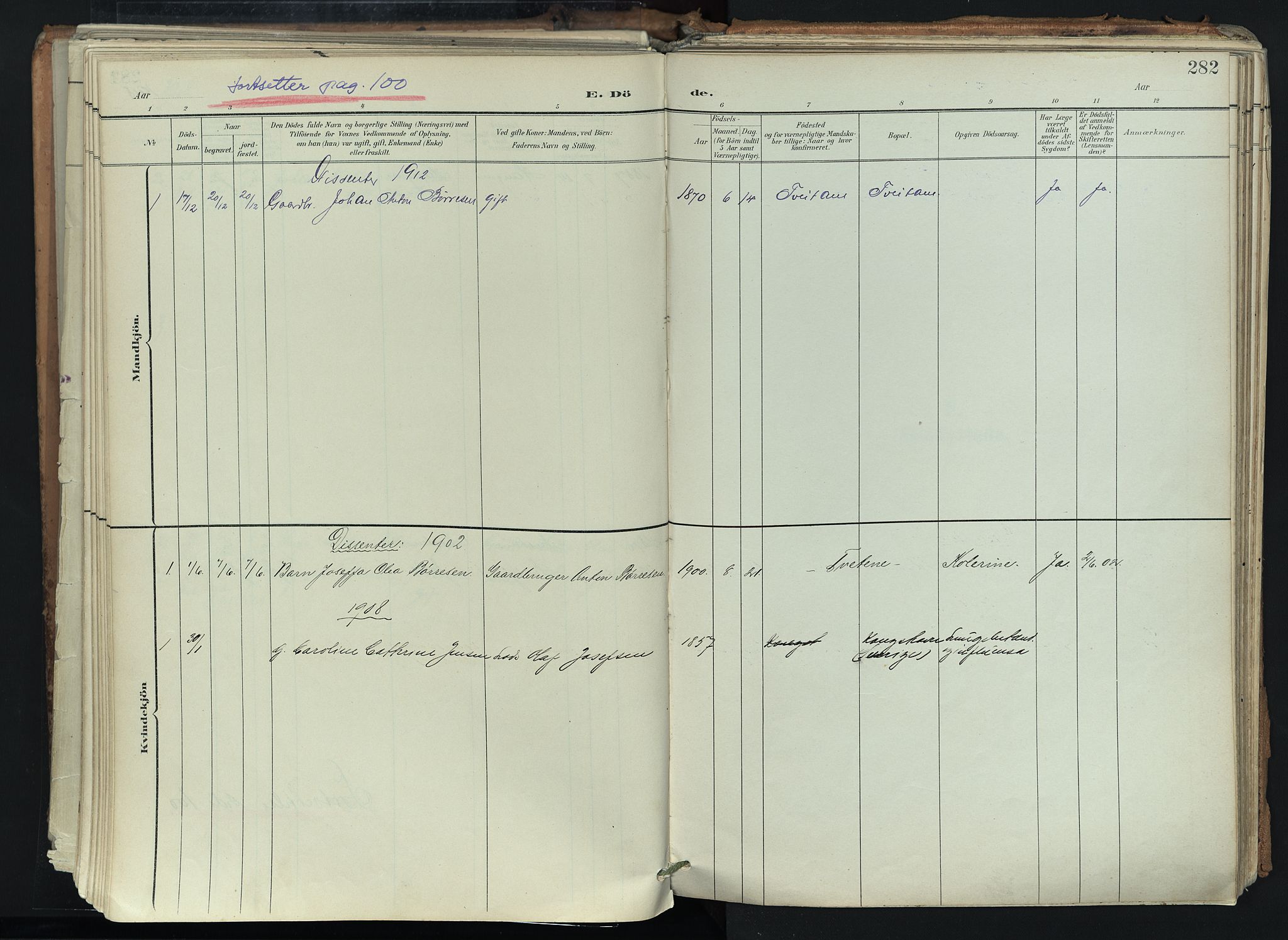 Brunlanes kirkebøker, SAKO/A-342/F/Fc/L0003: Parish register (official) no. III 3, 1900-1922, p. 282
