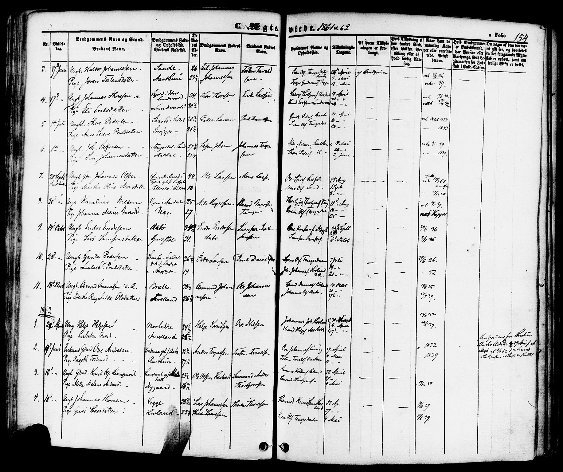 Sand sokneprestkontor, AV/SAST-A-101848/01/III/L0004: Parish register (official) no. A 4, 1859-1880, p. 154