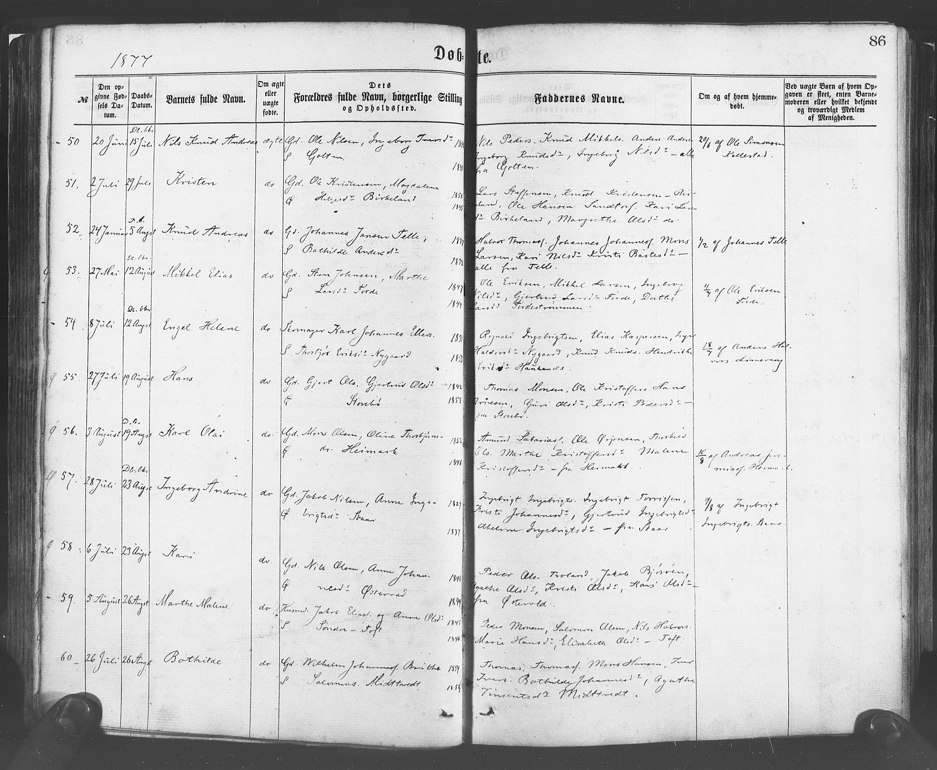 Sund sokneprestembete, AV/SAB-A-99930: Parish register (official) no. A 15, 1867-1881, p. 86