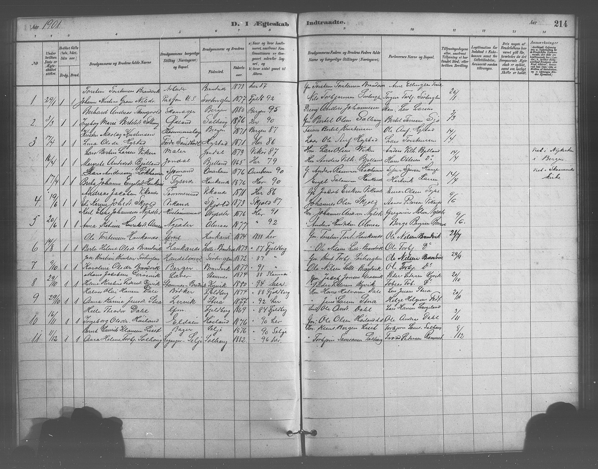 Stord sokneprestembete, SAB/A-78201/H/Hab: Parish register (copy) no. A 2, 1879-1909, p. 214