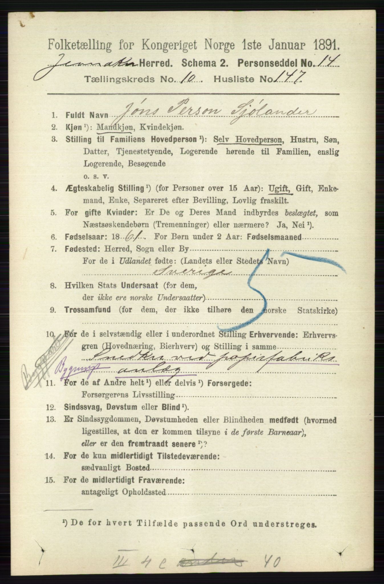 RA, 1891 census for 0532 Jevnaker, 1891, p. 6787