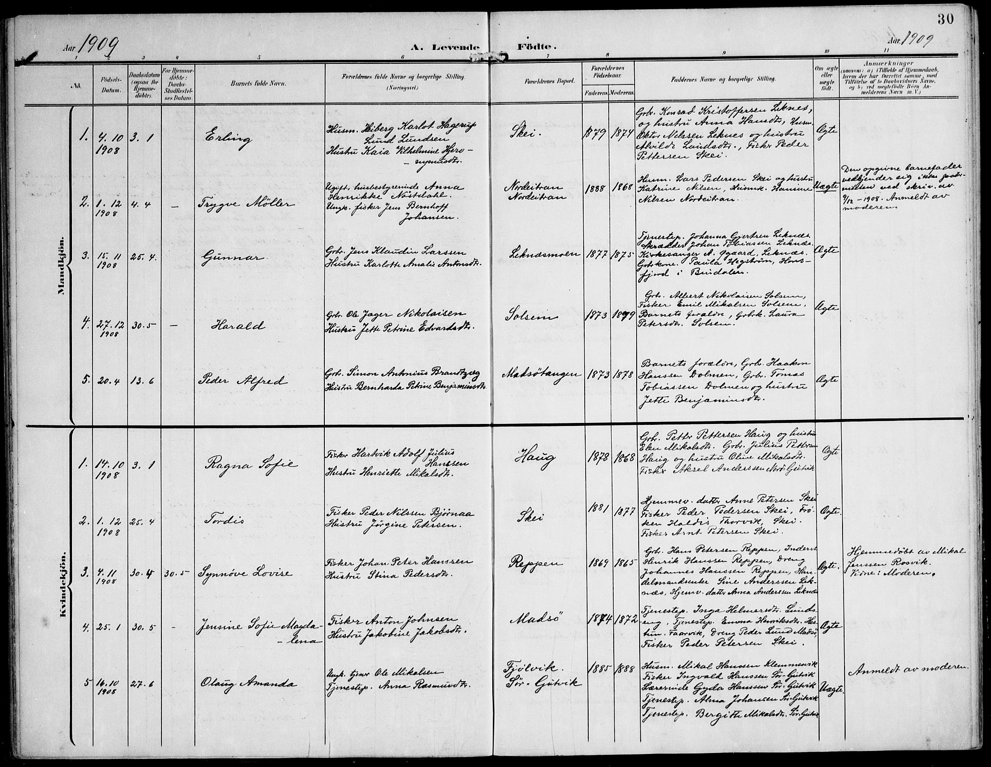 Ministerialprotokoller, klokkerbøker og fødselsregistre - Nord-Trøndelag, SAT/A-1458/788/L0698: Parish register (official) no. 788A05, 1902-1921, p. 30