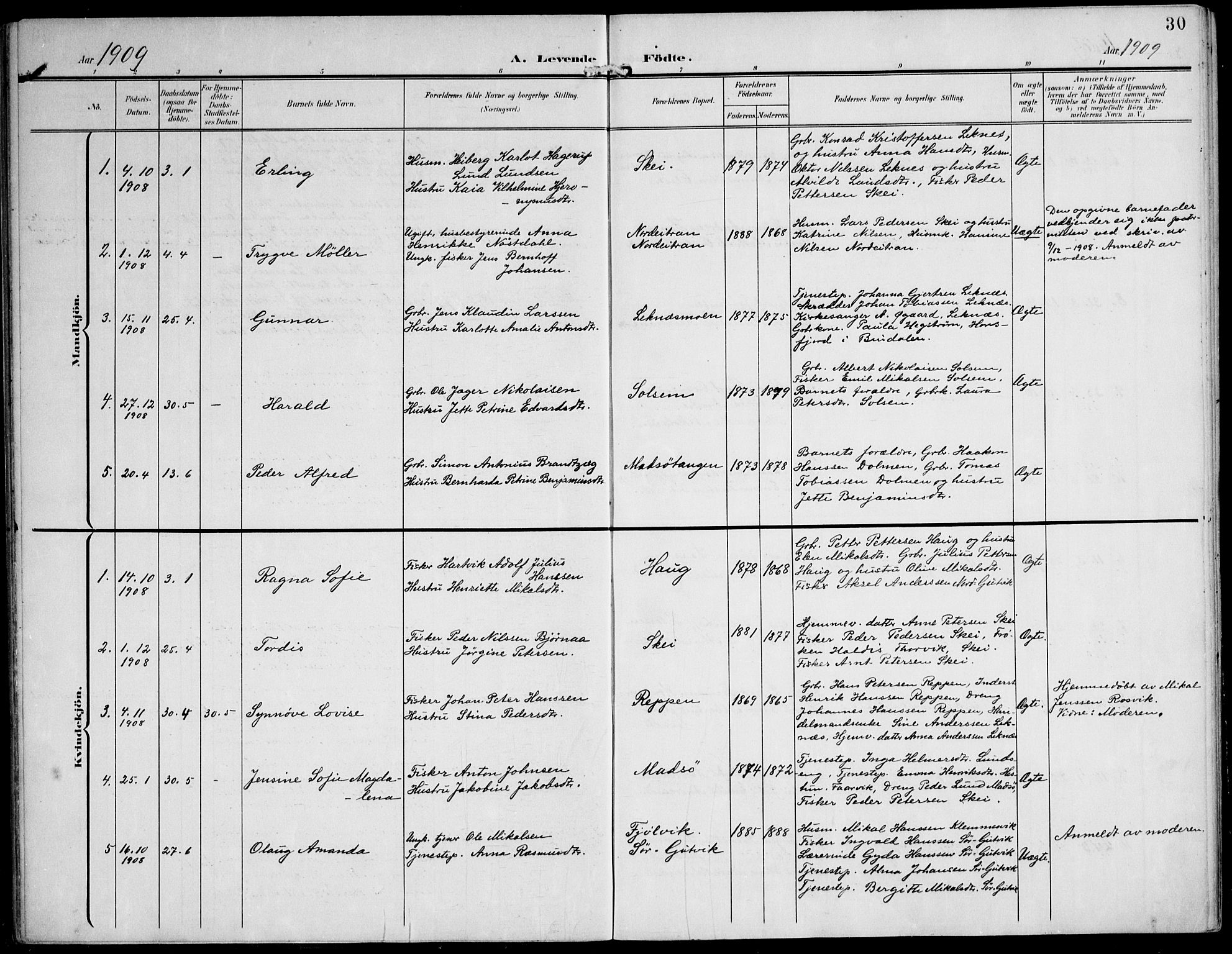 Ministerialprotokoller, klokkerbøker og fødselsregistre - Nord-Trøndelag, AV/SAT-A-1458/788/L0698: Parish register (official) no. 788A05, 1902-1921, p. 30