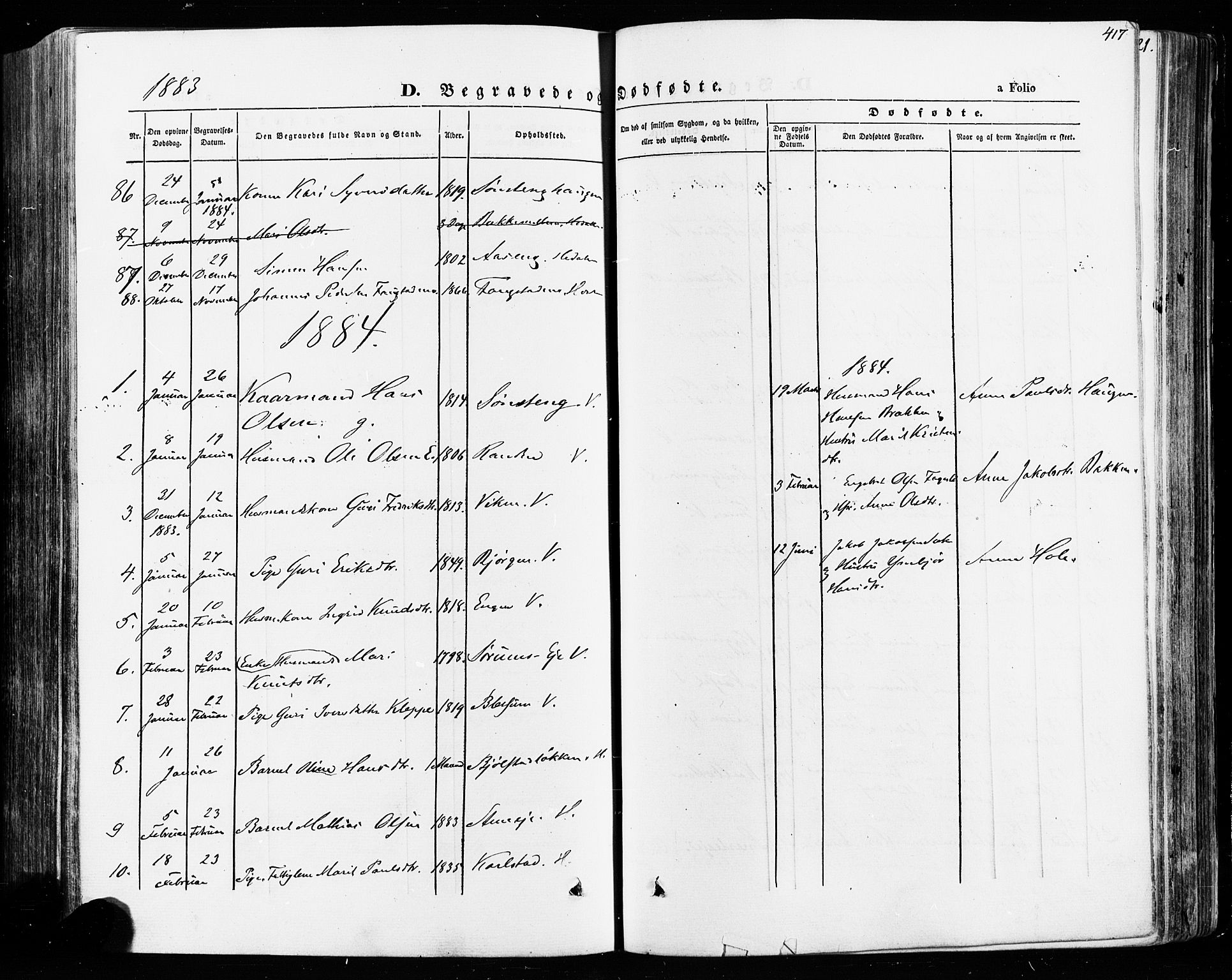 Vågå prestekontor, SAH/PREST-076/H/Ha/Haa/L0007: Parish register (official) no. 7 /1, 1872-1886, p. 417
