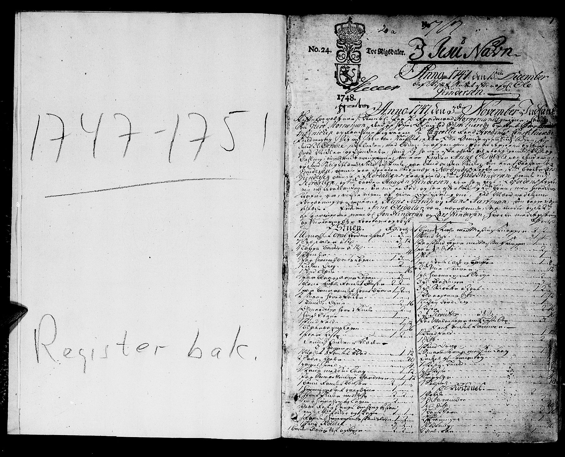 Trondheim byfogd, AV/SAT-A-0003/1/3/3A/L0016: Skifteprotokoll - gml.nr.14a. (m/ register), 1747-1751, p. 0b-1a