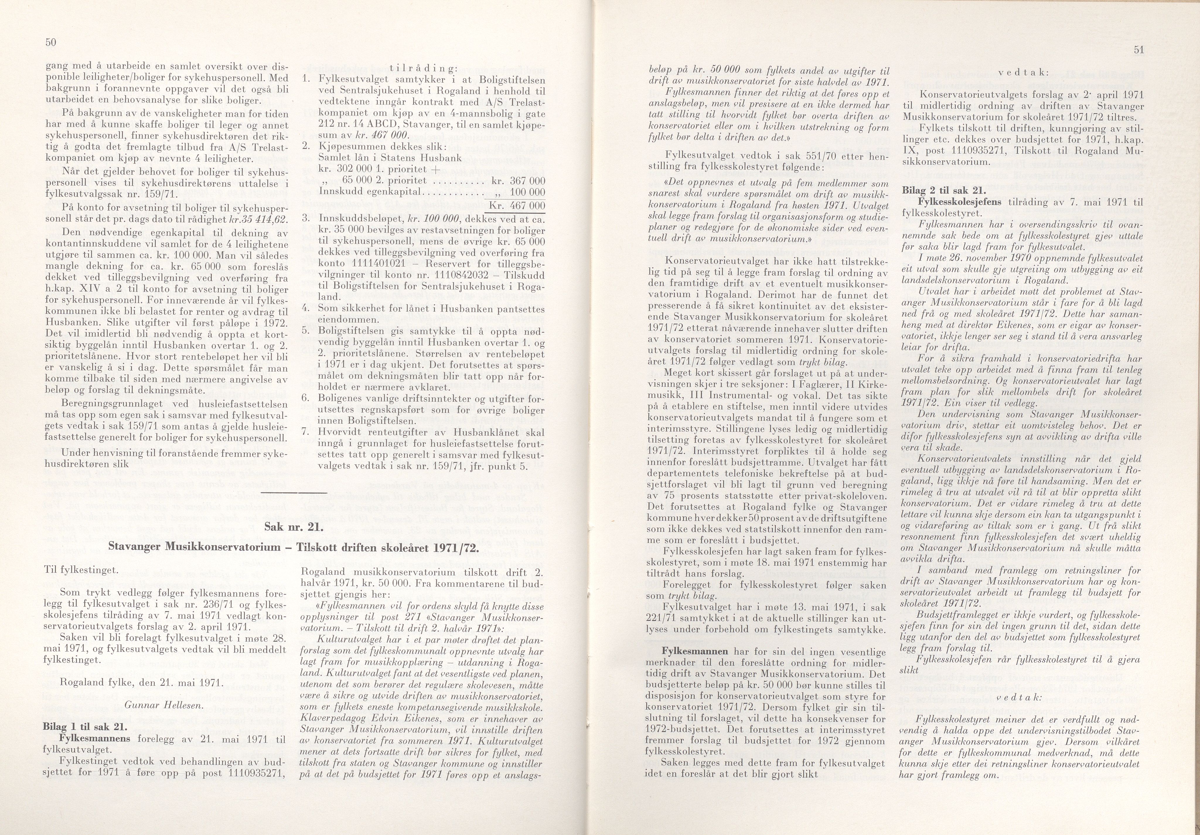 Rogaland fylkeskommune - Fylkesrådmannen , IKAR/A-900/A/Aa/Aaa/L0091: Møtebok , 1971, p. 50-51