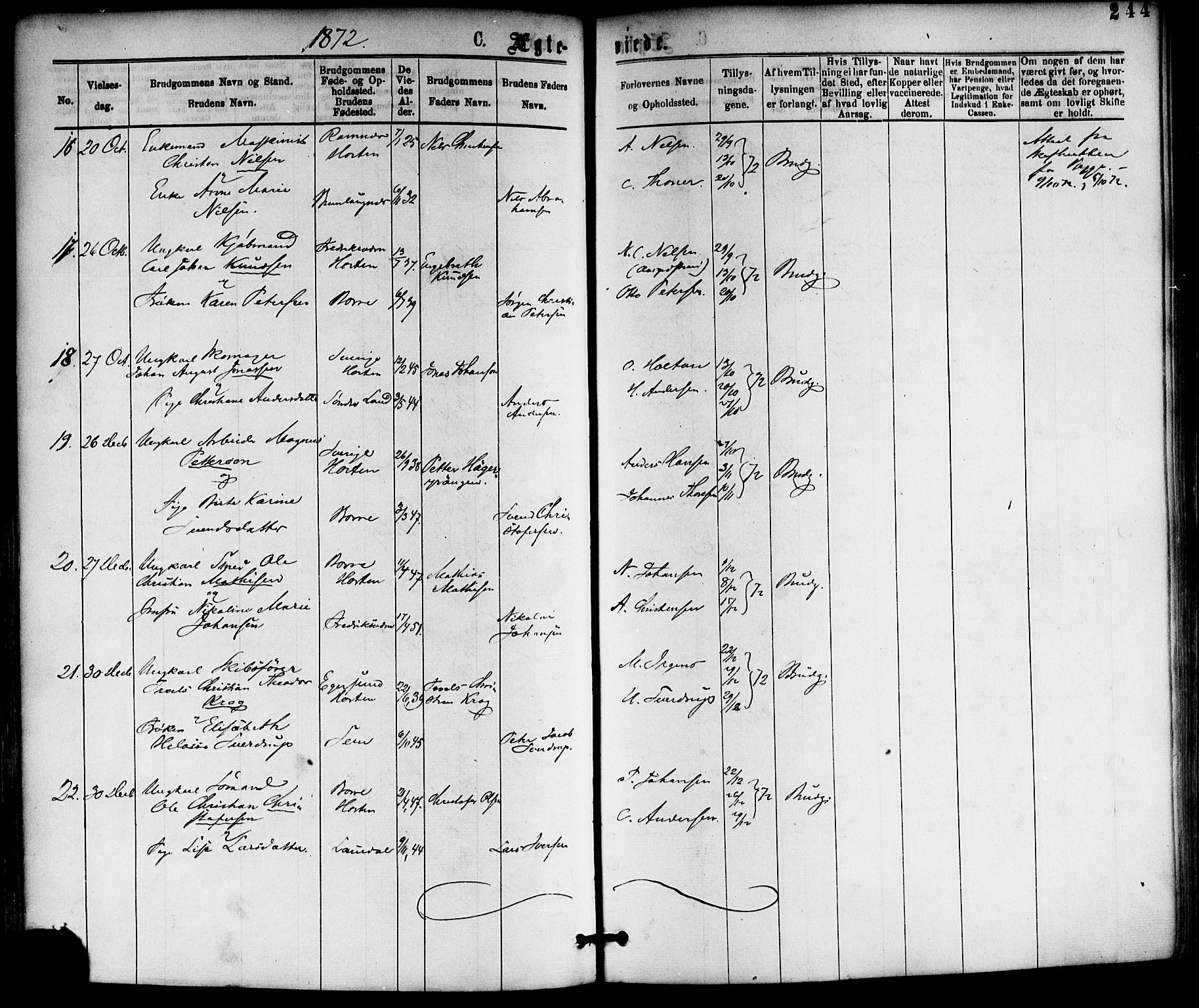 Horten kirkebøker, AV/SAKO-A-348/F/Fa/L0002: Parish register (official) no. 2, 1872-1877, p. 244