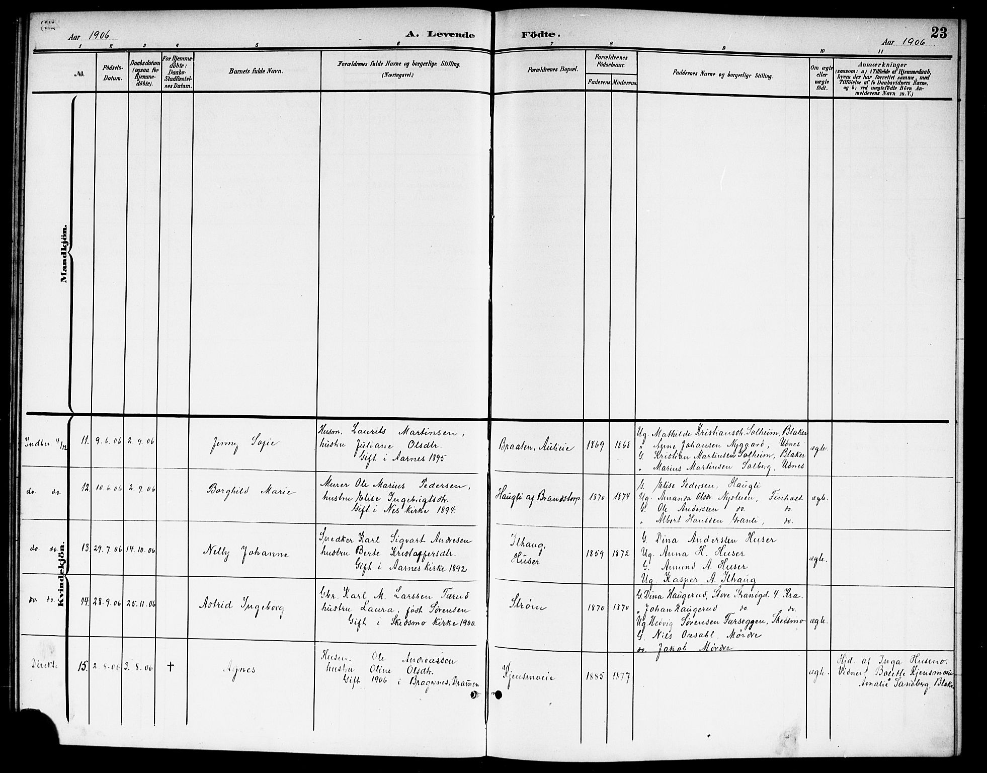 Nes prestekontor Kirkebøker, SAO/A-10410/G/Gb/L0001: Parish register (copy) no. II 1, 1901-1917, p. 23