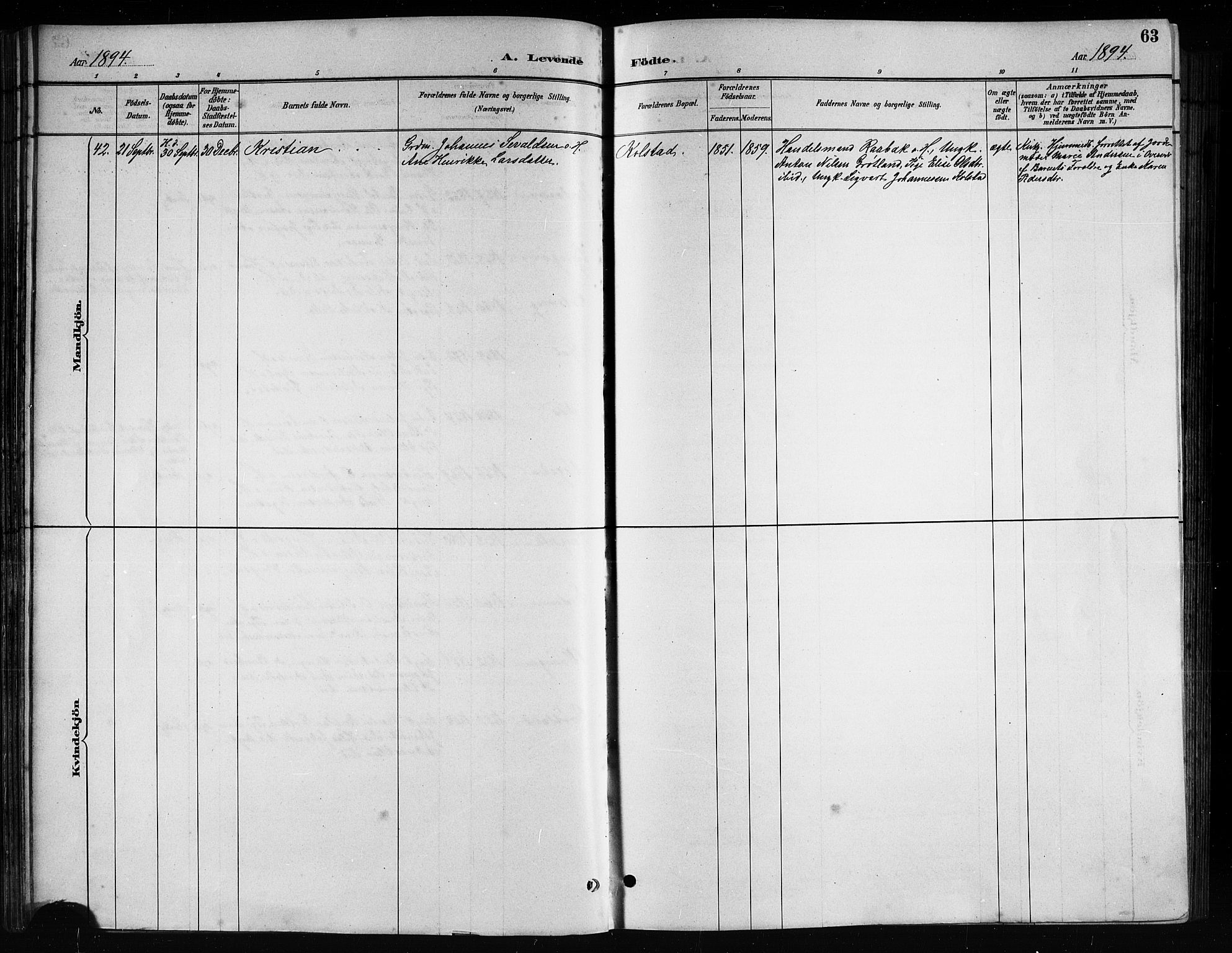 Ministerialprotokoller, klokkerbøker og fødselsregistre - Nordland, AV/SAT-A-1459/816/L0253: Parish register (copy) no. 816C03, 1886-1905, p. 63