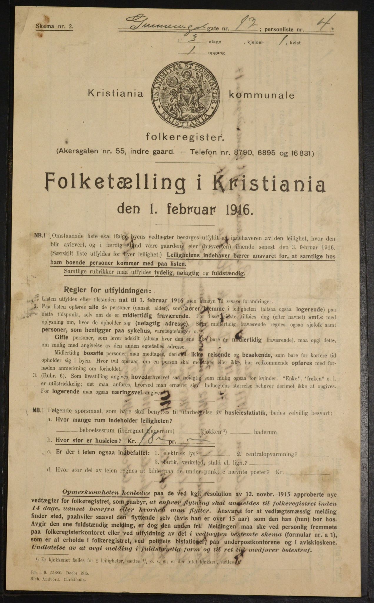 OBA, Municipal Census 1916 for Kristiania, 1916, p. 5393