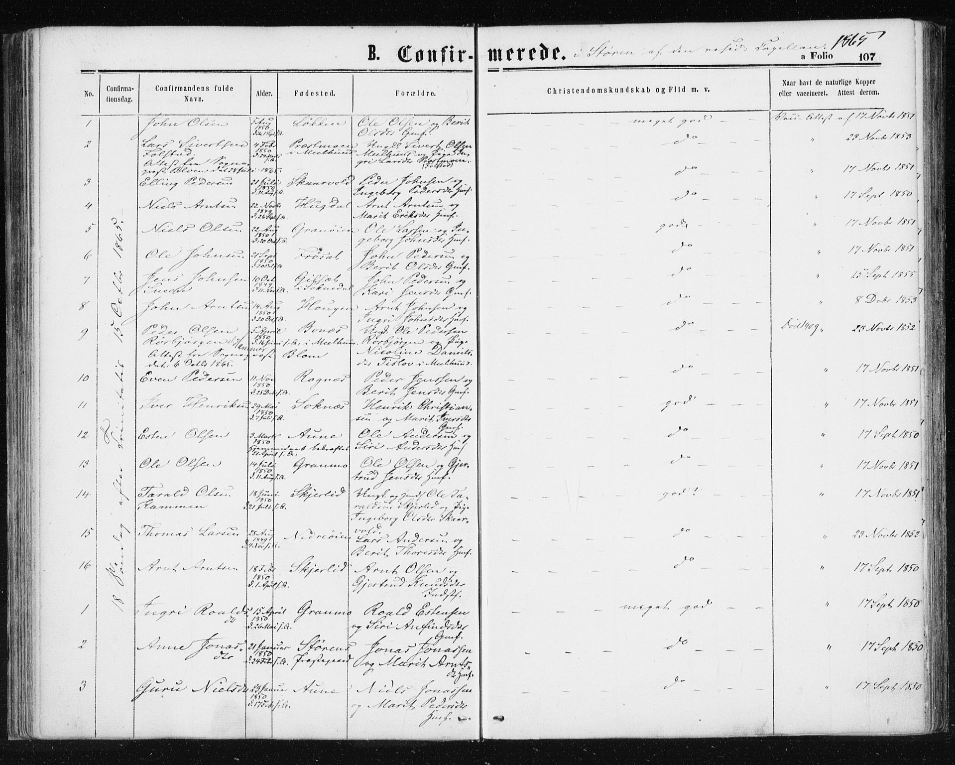 Ministerialprotokoller, klokkerbøker og fødselsregistre - Sør-Trøndelag, SAT/A-1456/687/L1001: Parish register (official) no. 687A07, 1863-1878, p. 107
