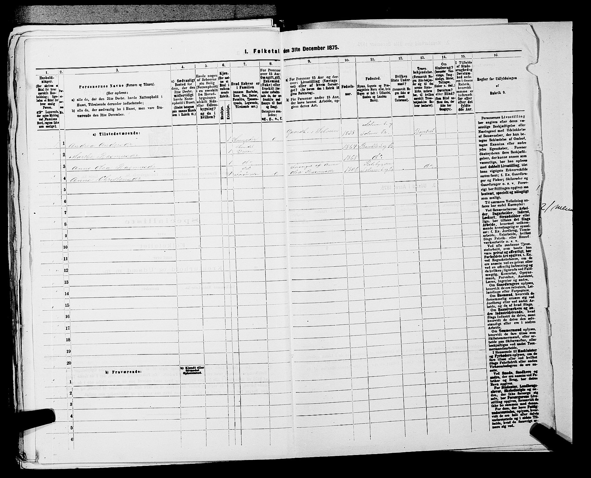 SAKO, 1875 census for 0814L Bamble/Bamble, 1875, p. 261