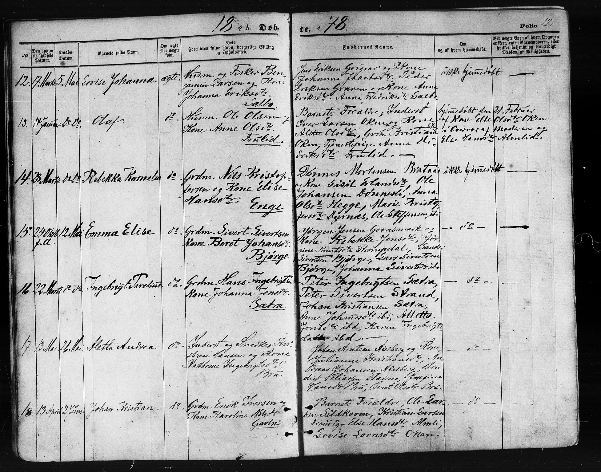 Ministerialprotokoller, klokkerbøker og fødselsregistre - Nordland, SAT/A-1459/814/L0225: Parish register (official) no. 814A06, 1875-1885, p. 12