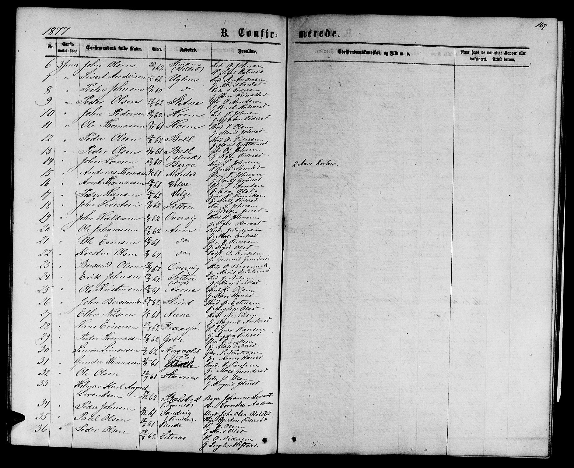 Ministerialprotokoller, klokkerbøker og fødselsregistre - Sør-Trøndelag, AV/SAT-A-1456/695/L1156: Parish register (copy) no. 695C07, 1869-1888, p. 167