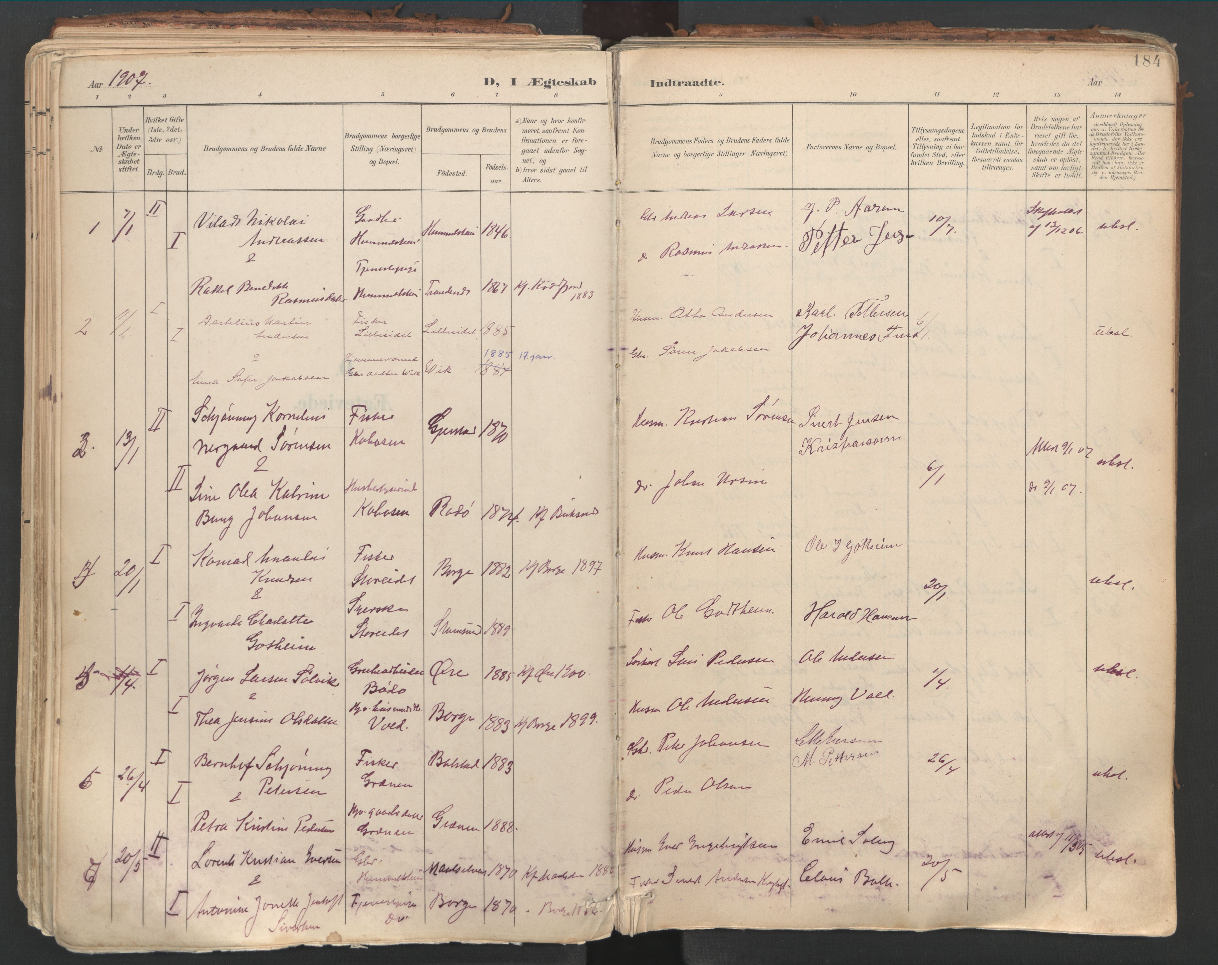 Ministerialprotokoller, klokkerbøker og fødselsregistre - Nordland, AV/SAT-A-1459/881/L1154: Parish register (official) no. 881A07, 1907-1918, p. 184