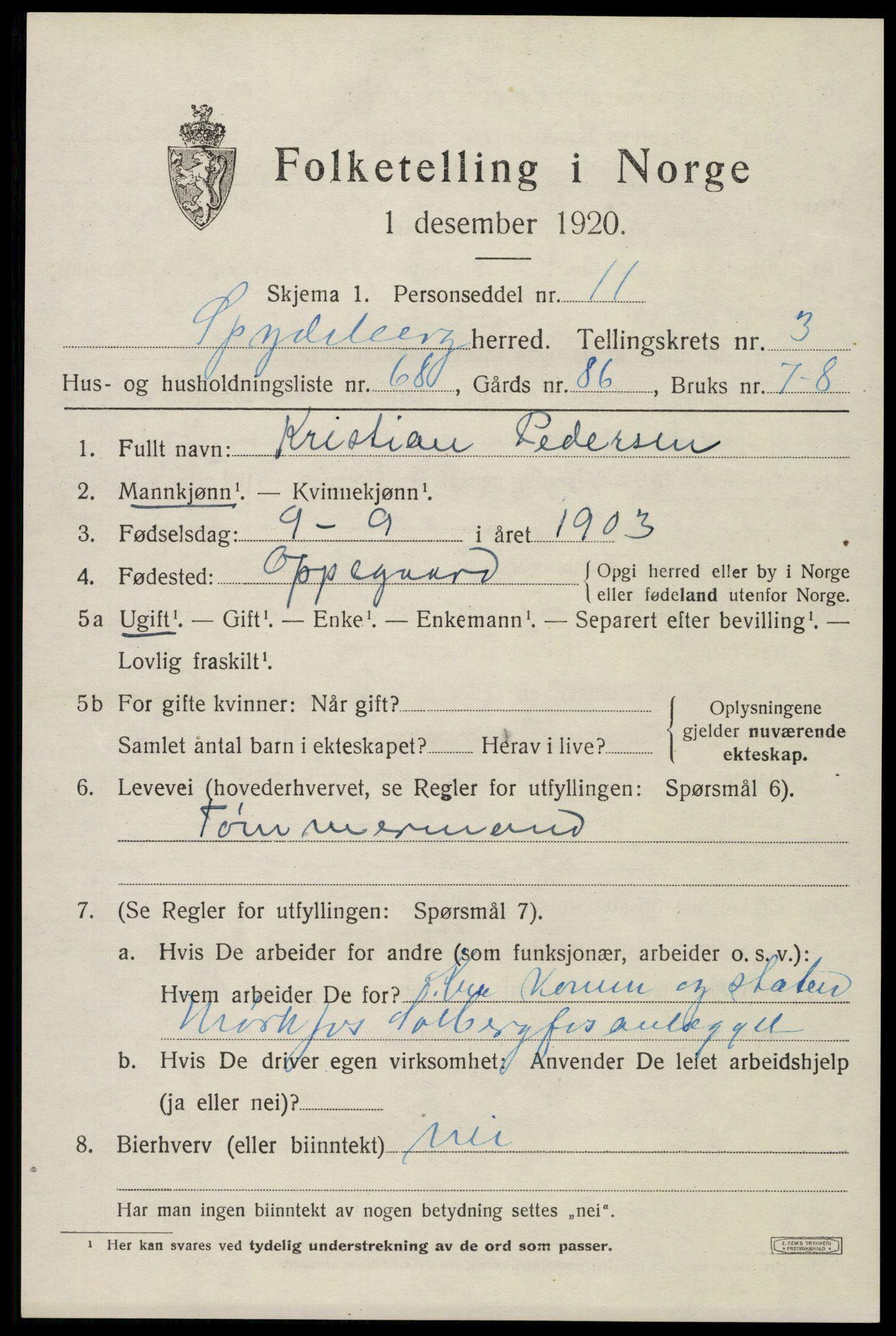 SAO, 1920 census for Spydeberg, 1920, p. 5105