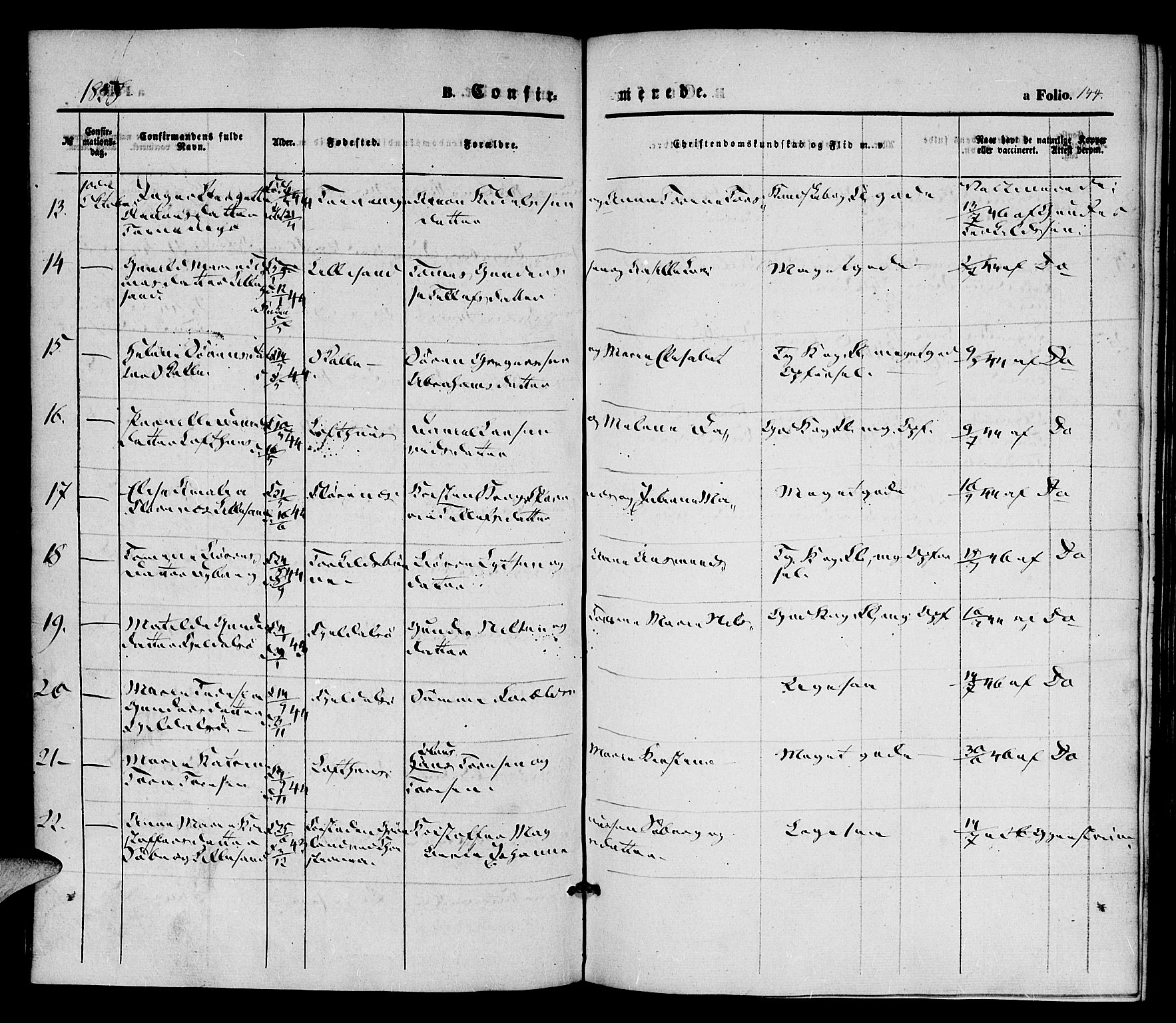 Vestre Moland sokneprestkontor, AV/SAK-1111-0046/F/Fa/Fab/L0006: Parish register (official) no. A 6, 1850-1858, p. 144