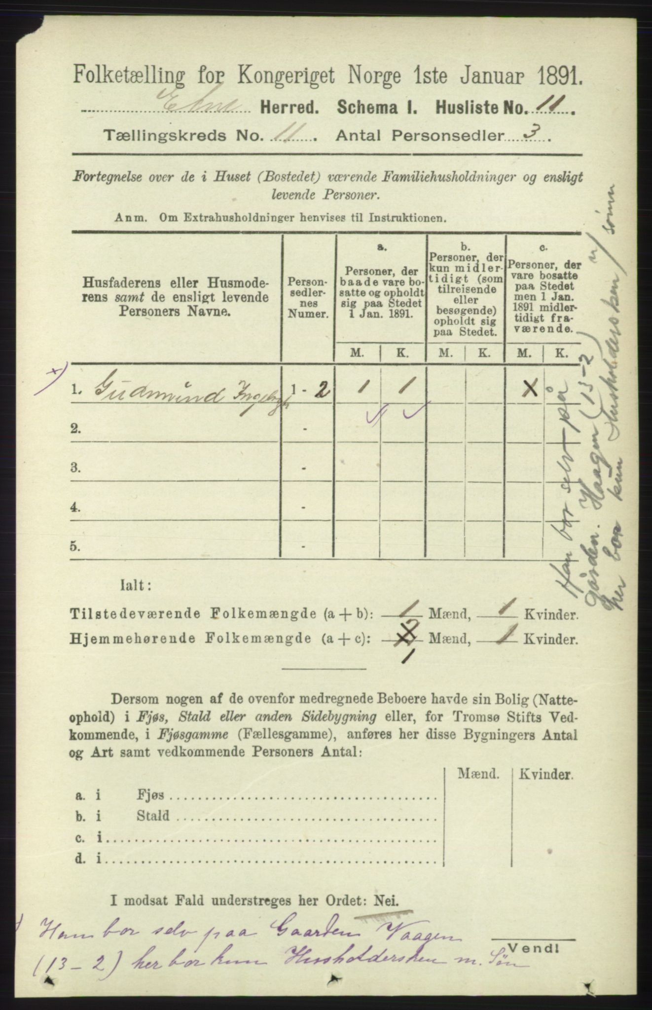 RA, 1891 census for 1211 Etne, 1891, p. 2213