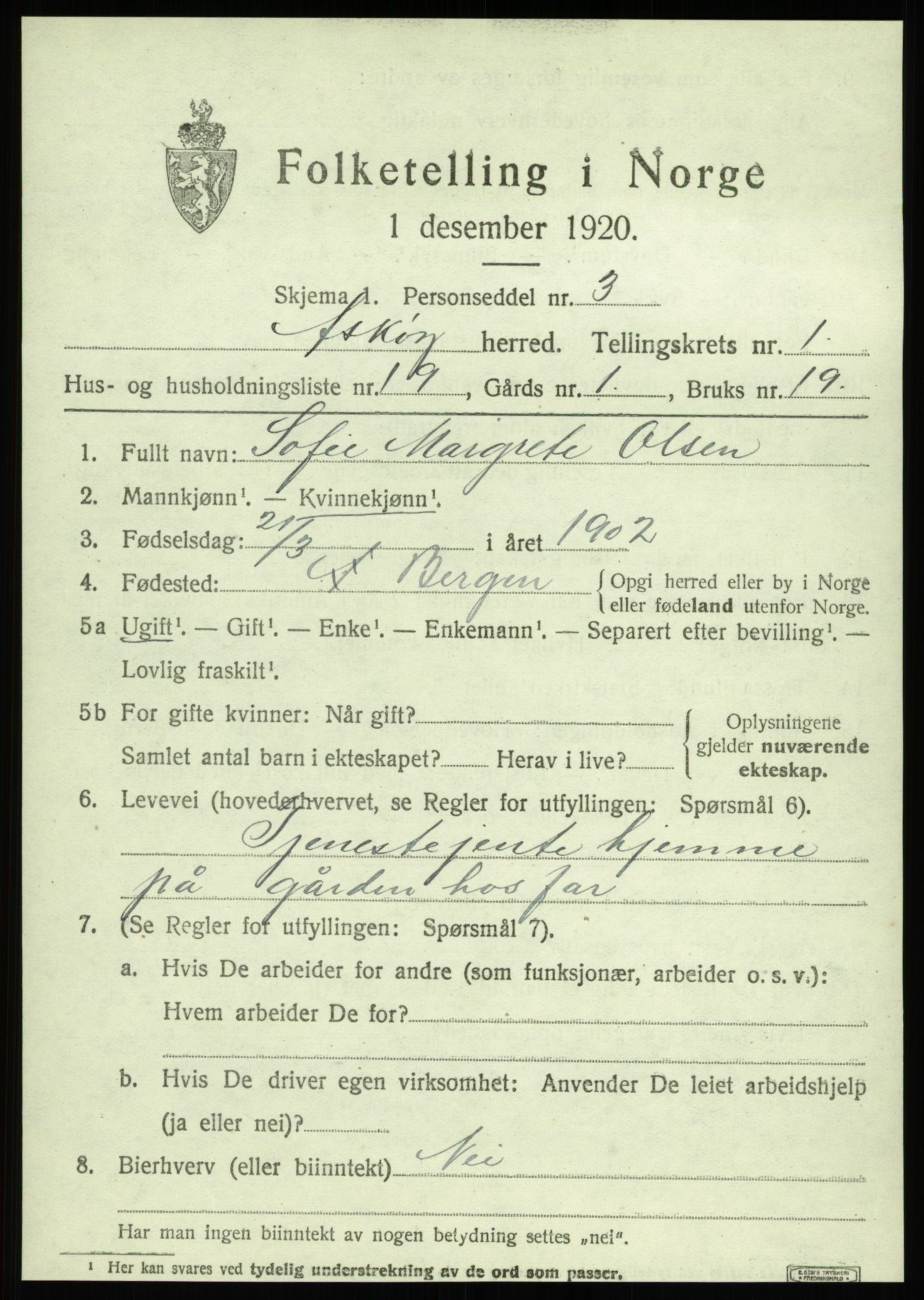 SAB, 1920 census for Askøy, 1920, p. 3724