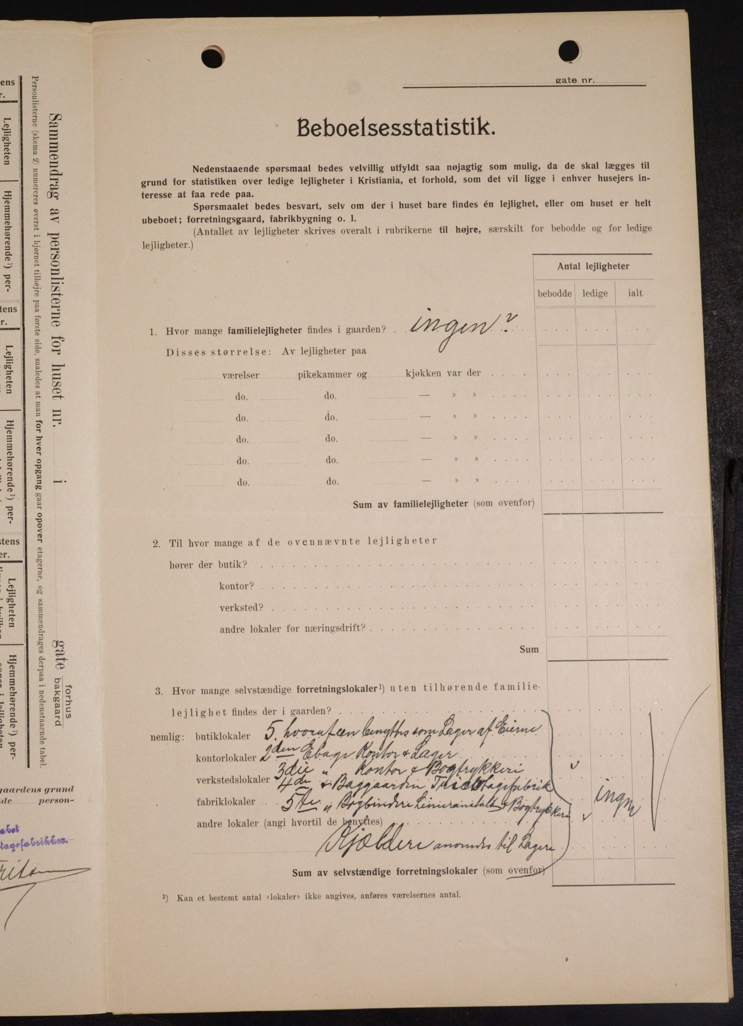 OBA, Municipal Census 1909 for Kristiania, 1909, p. 1404