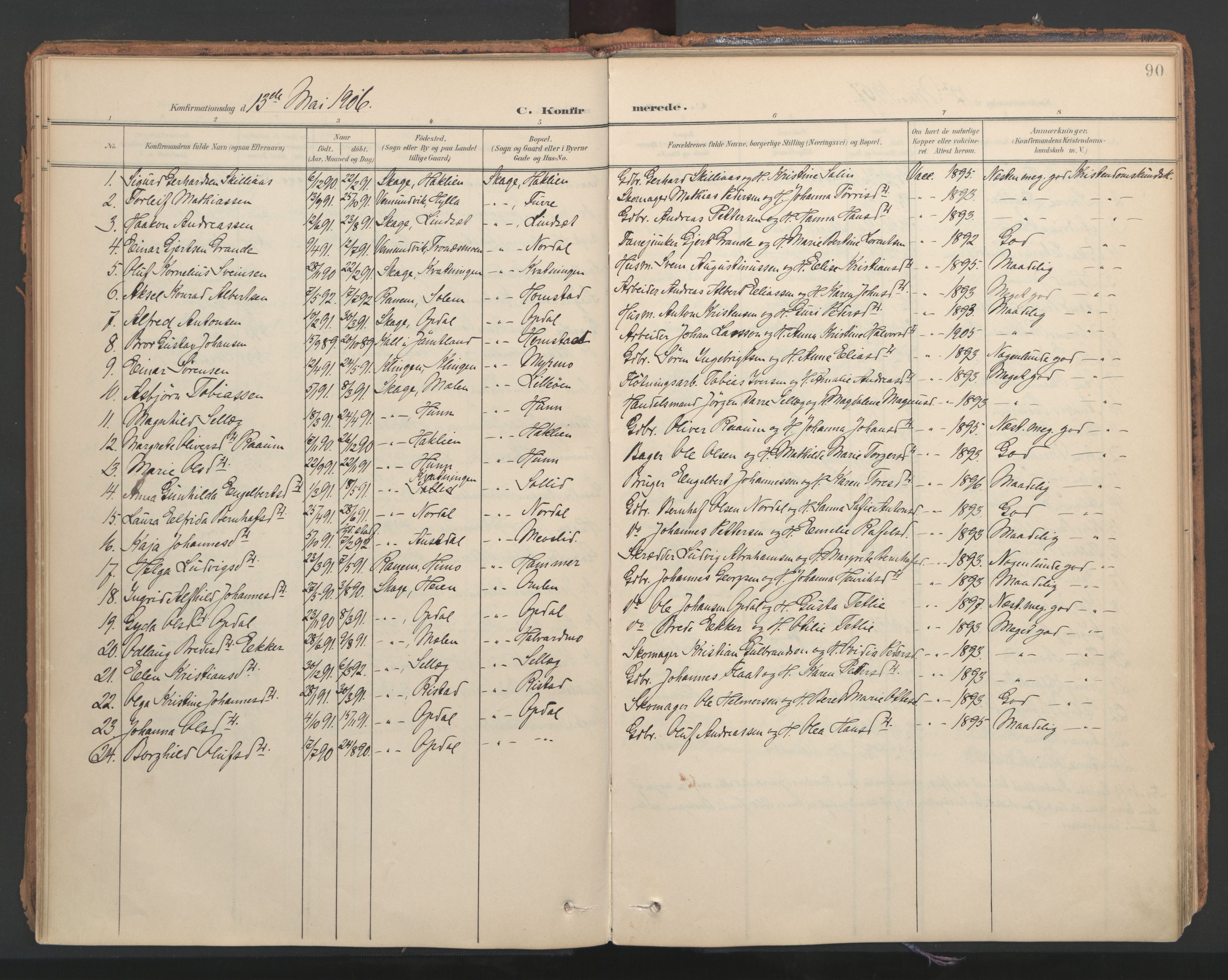 Ministerialprotokoller, klokkerbøker og fødselsregistre - Nord-Trøndelag, AV/SAT-A-1458/766/L0564: Parish register (official) no. 767A02, 1900-1932, p. 90