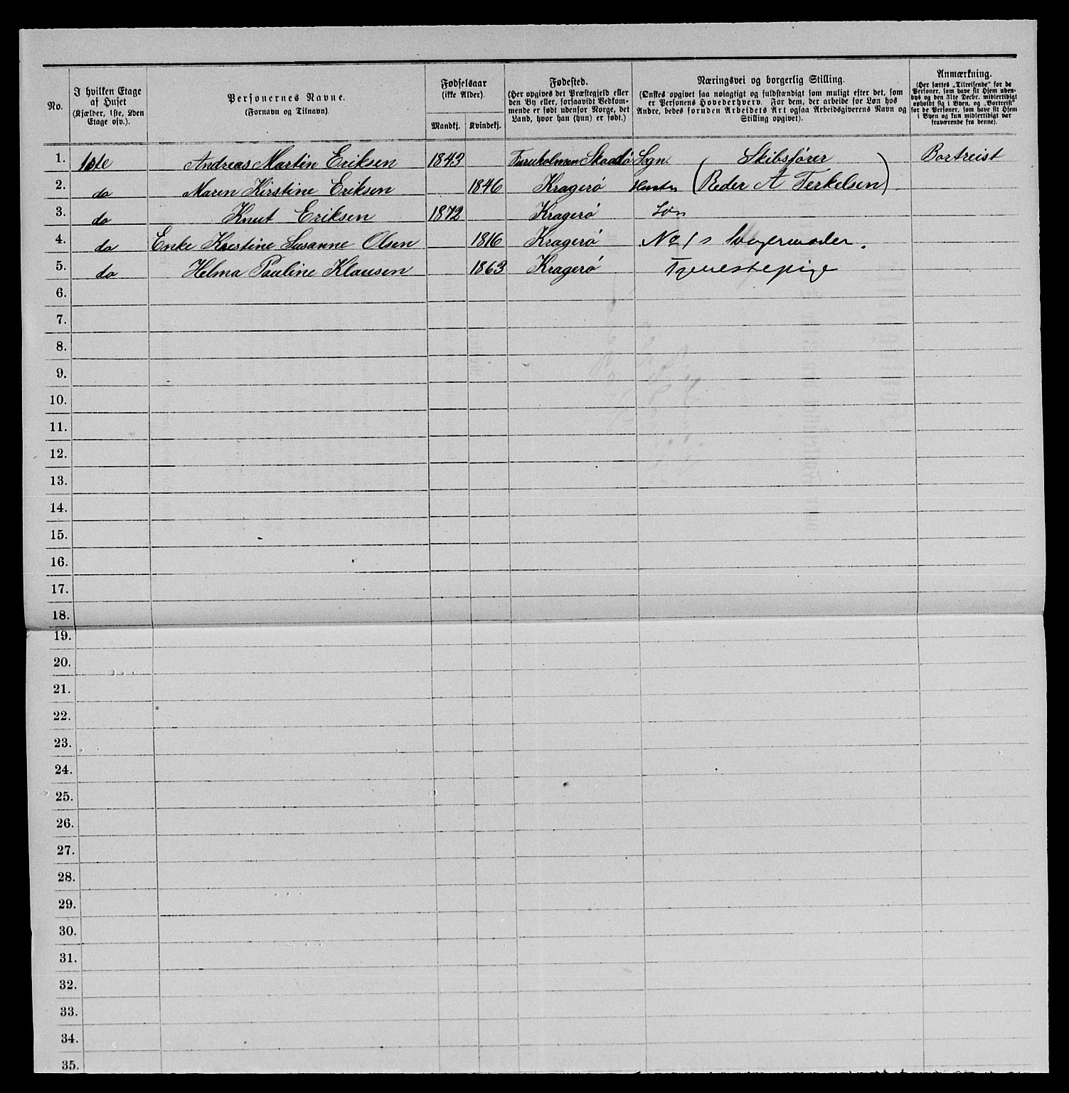 SAKO, 1885 census for 0801 Kragerø, 1885, p. 1329