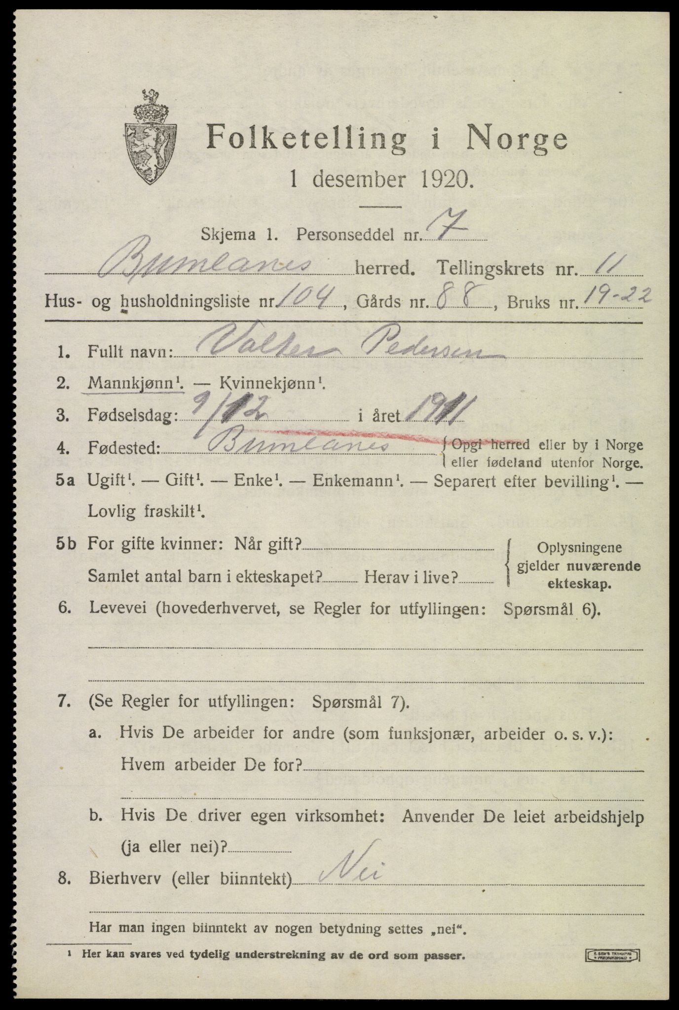 SAKO, 1920 census for Brunlanes, 1920, p. 10473