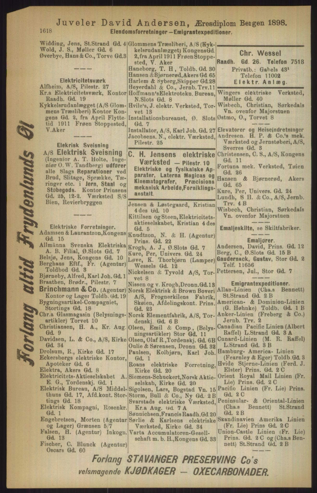 Kristiania/Oslo adressebok, PUBL/-, 1911, p. 1618