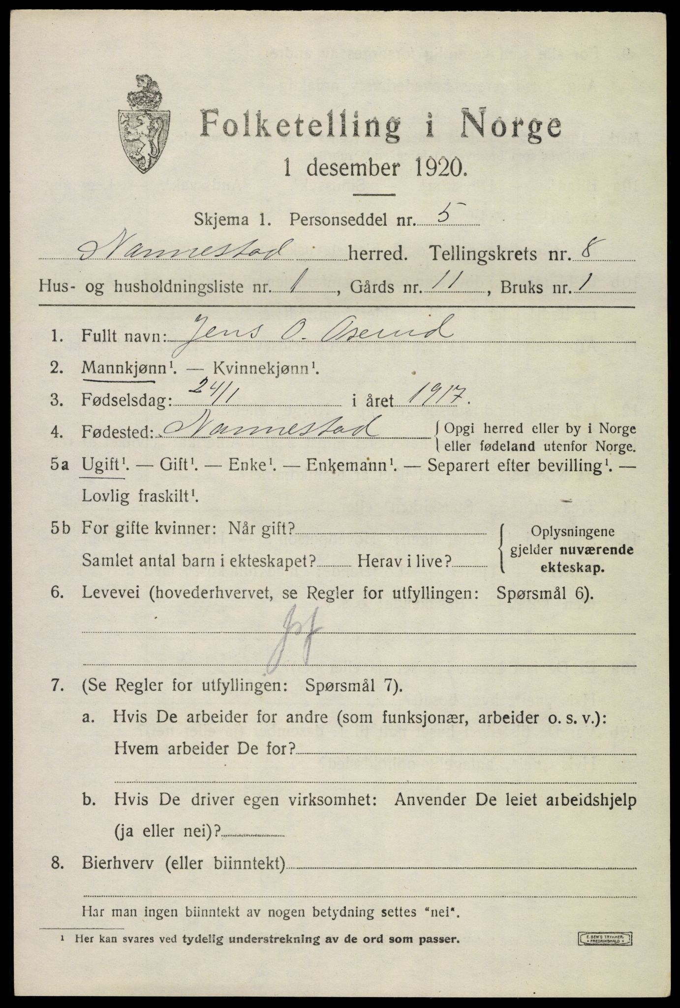 SAO, 1920 census for Nannestad, 1920, p. 9276