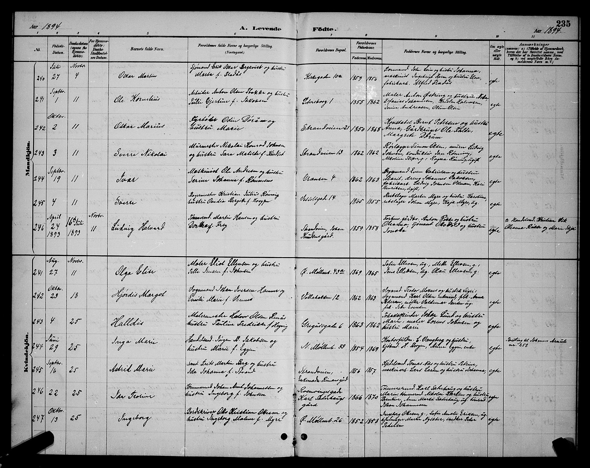 Ministerialprotokoller, klokkerbøker og fødselsregistre - Sør-Trøndelag, AV/SAT-A-1456/604/L0222: Parish register (copy) no. 604C05, 1886-1895, p. 235